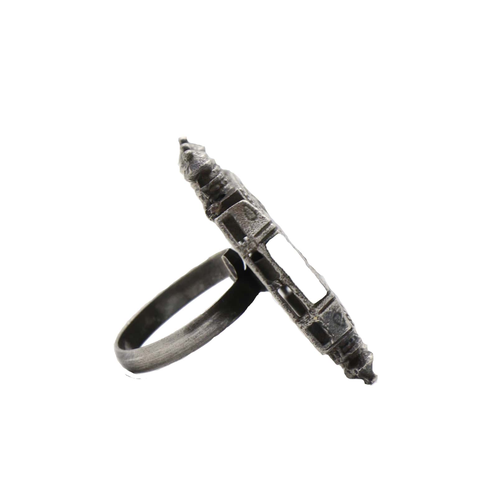 Meena White Enamel Silver Oxidized Ring - Image 5