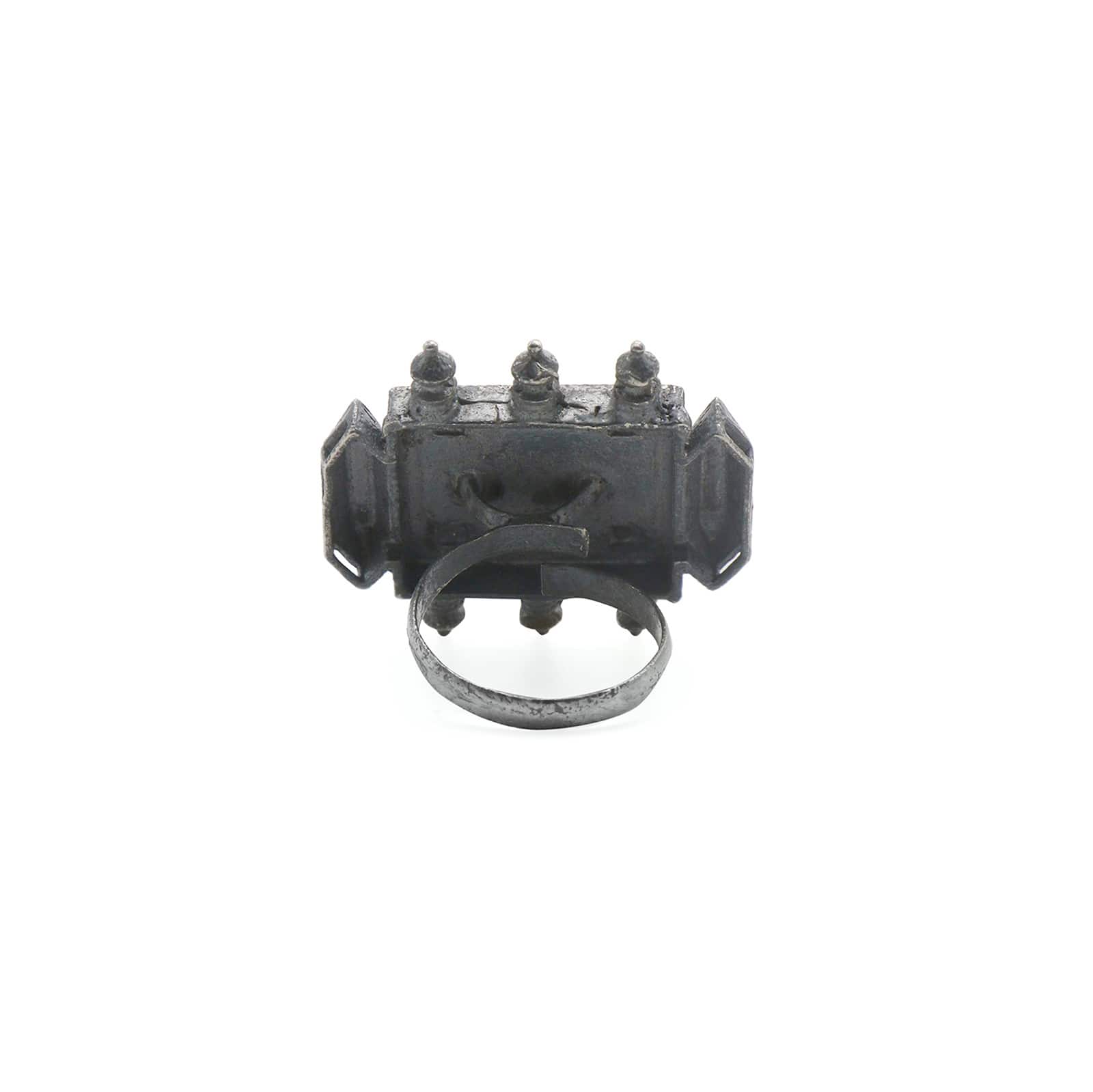 Meena White Enamel Silver Oxidized Ring - Image 6