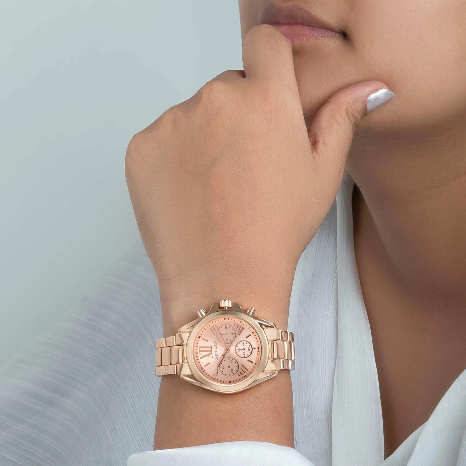 Meghan Rose Gold Large Dial Linked Chain Strap Women's Watch - Image 3