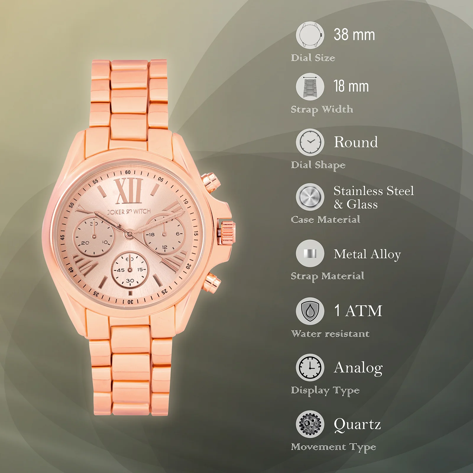 Meghan Rose Gold Large Dial Linked Chain Strap Women's Watch - Image 7