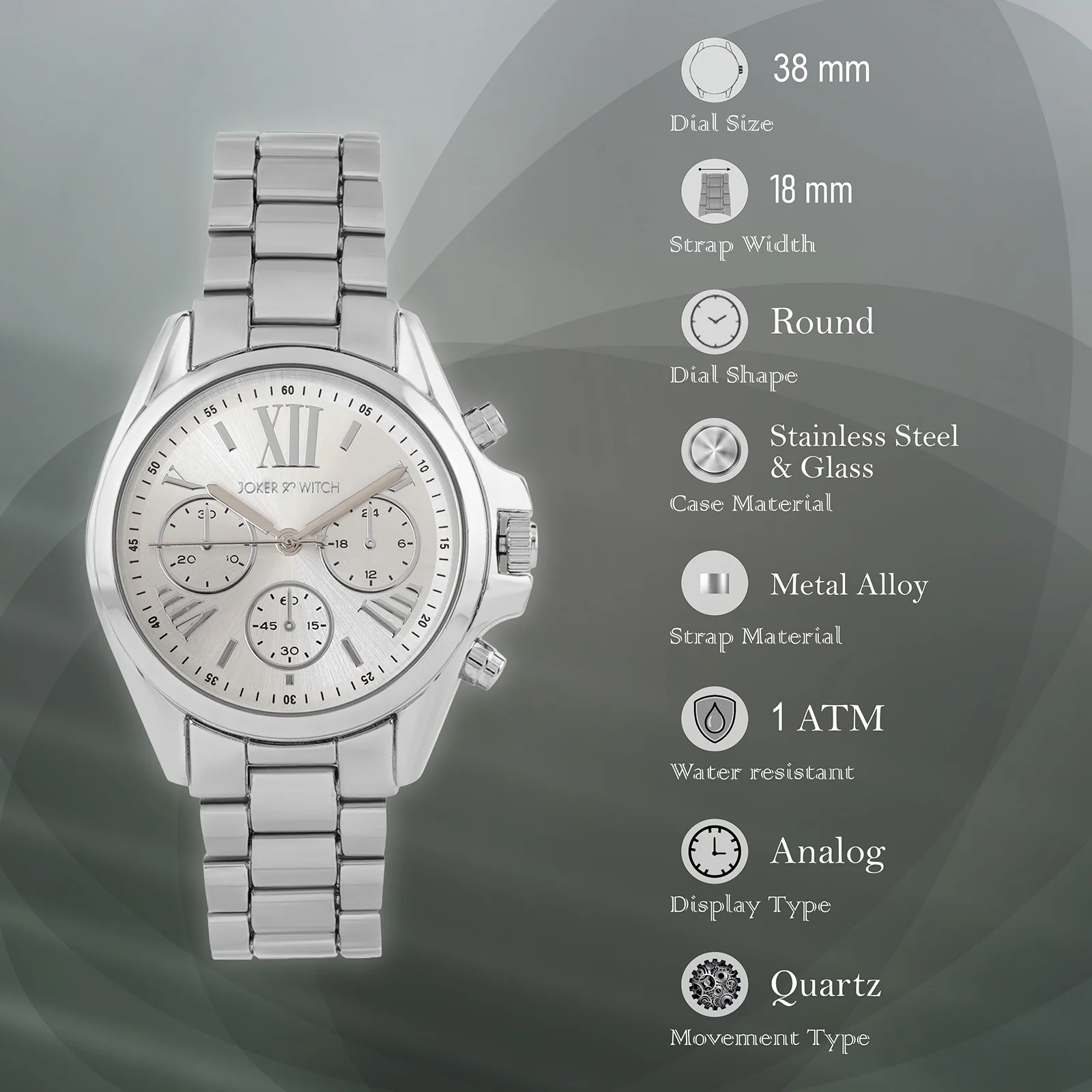 Meghan Silver Large Dial Linked Chain Strap Women's Watch - Image 7