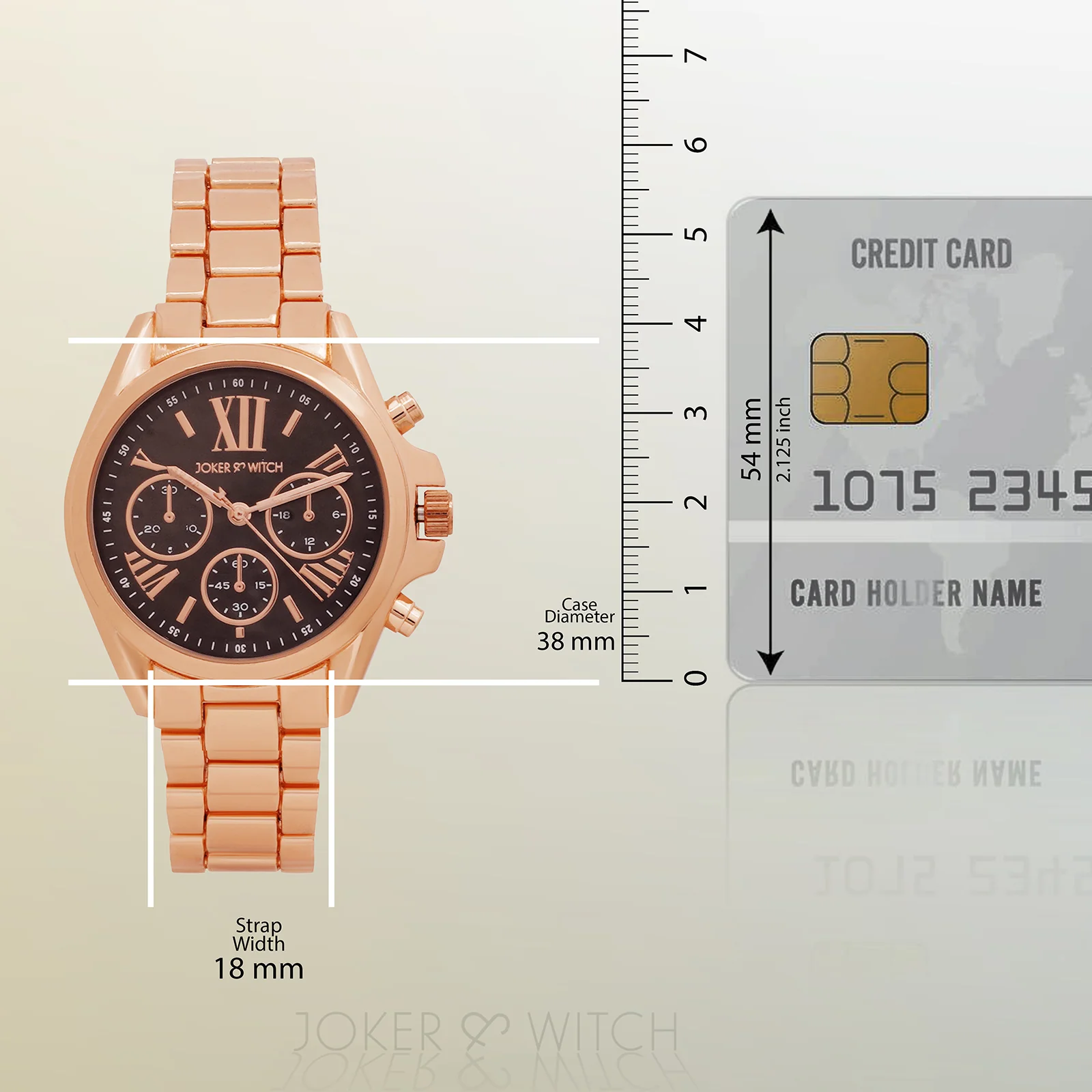 Meghan Black Large Dial Rose Gold Linked Chain Strap Women's Watch - Image 8