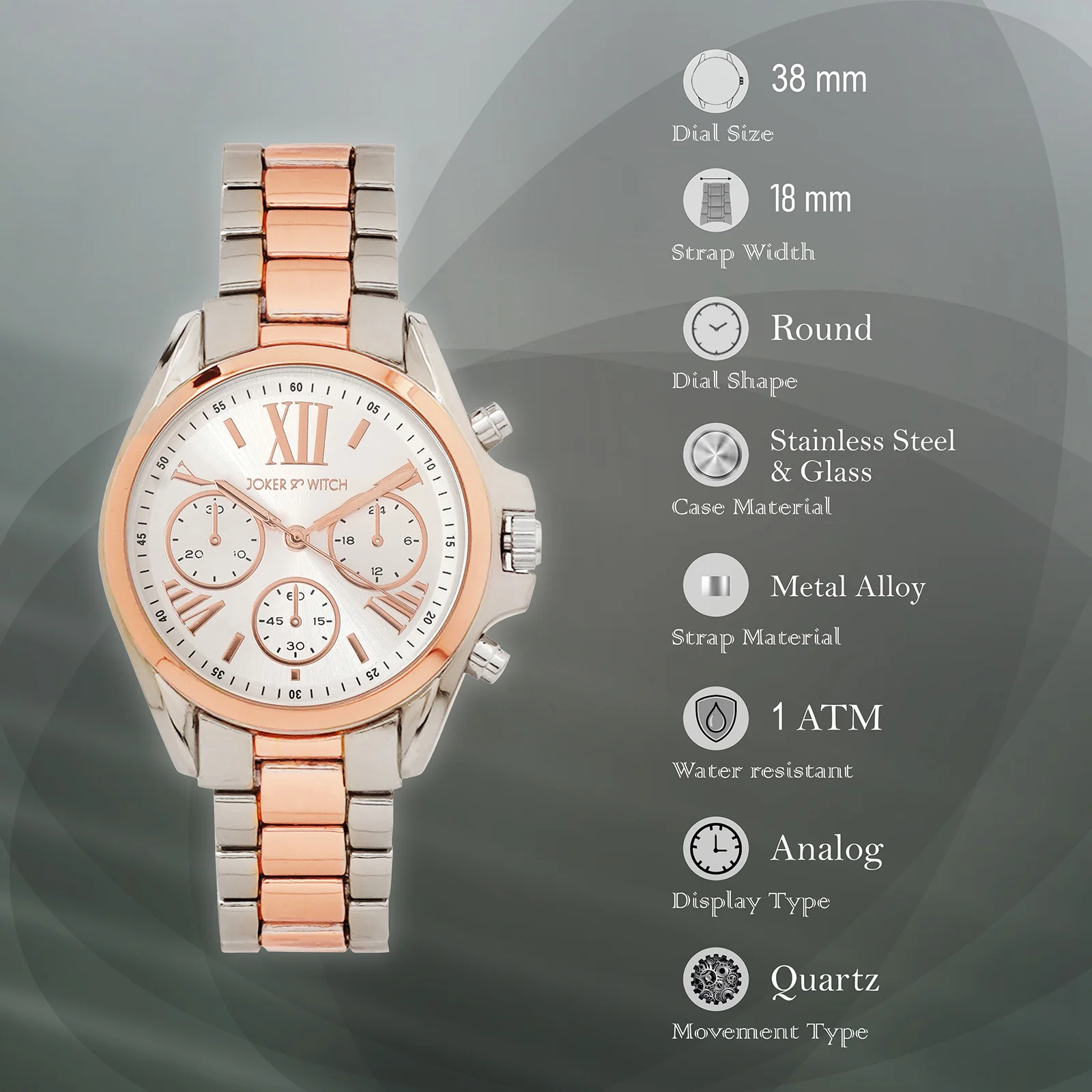 Meghan Silver Large Dial Dual Tone Linked Chain Strap Women's Watch - Image 7