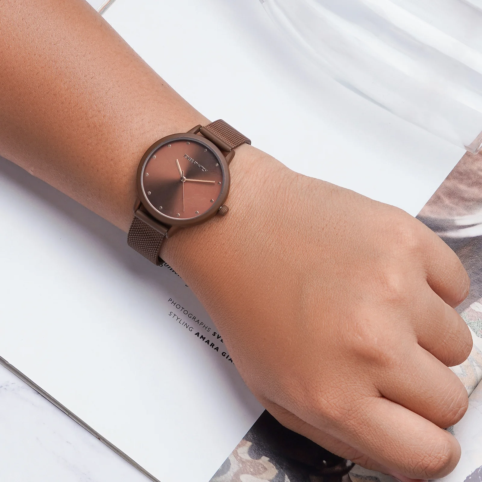 Mercer Copper Medium Dial Mesh Strap Women's Watch - Image 2