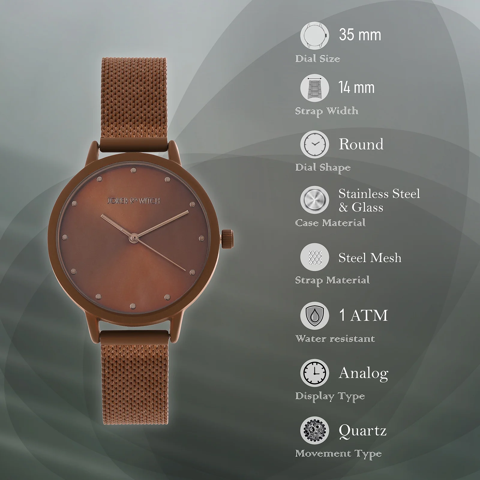 Mercer Copper Medium Dial Mesh Strap Women's Watch - Image 7