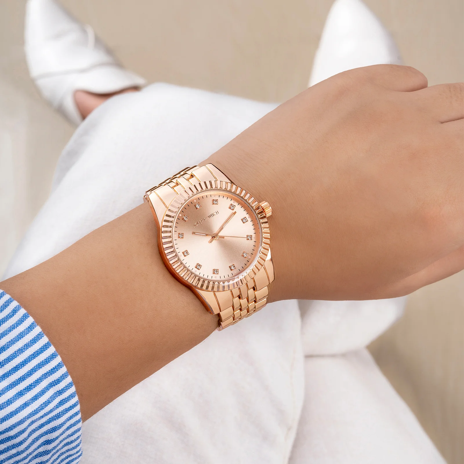 Meridian Rose Gold Large Dial Linked Chain Strap Women's Watch - Image 2