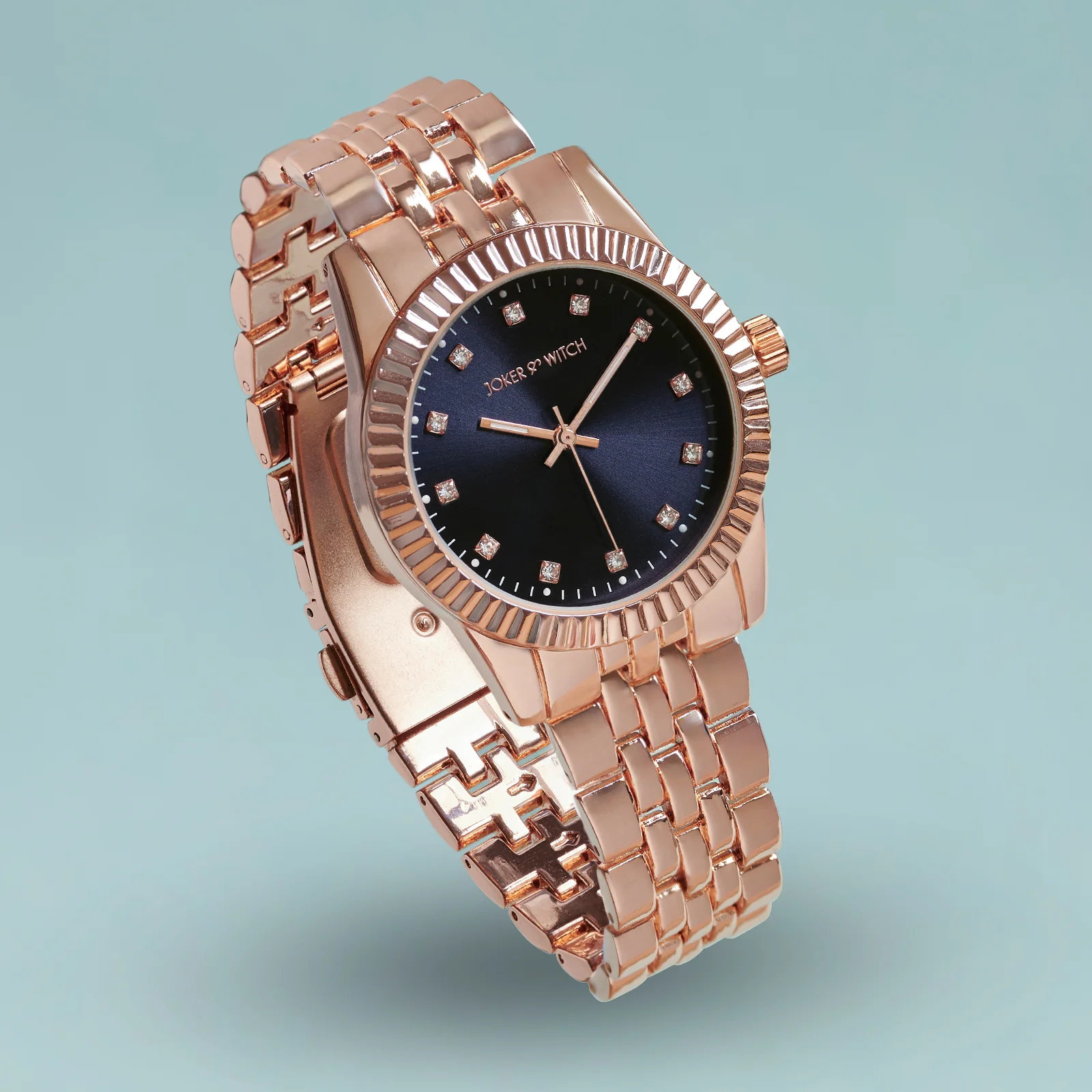 Meridian Blue Large Dial Rose Gold Linked Chain Strap Women's Watch - Image 2