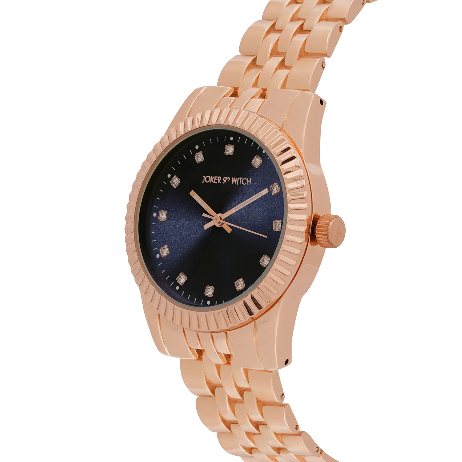 Meridian Blue Large Dial Rose Gold Linked Chain Strap Women's Watch - Image 4