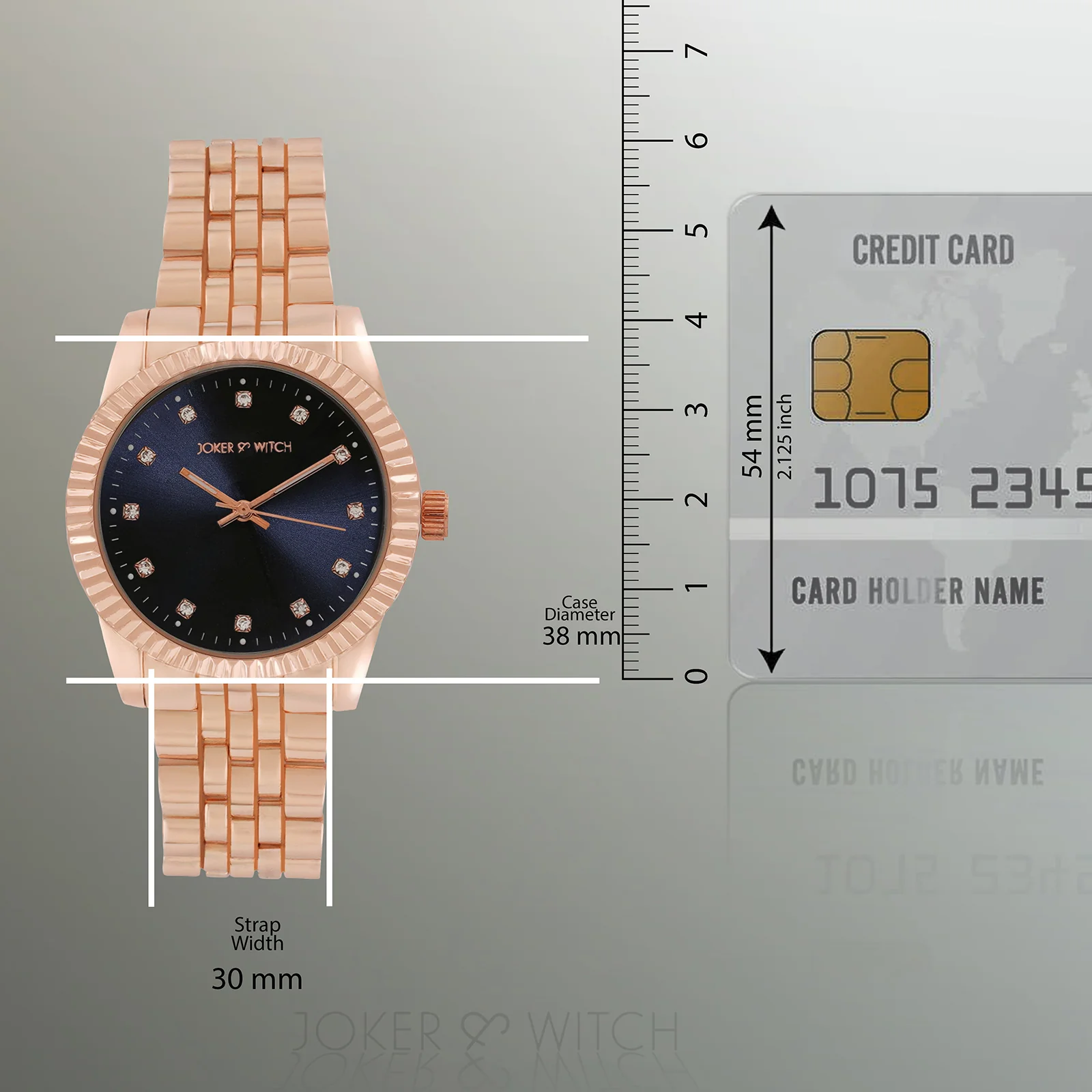 Meridian Blue Large Dial Rose Gold Linked Chain Strap Women's Watch - Image 8