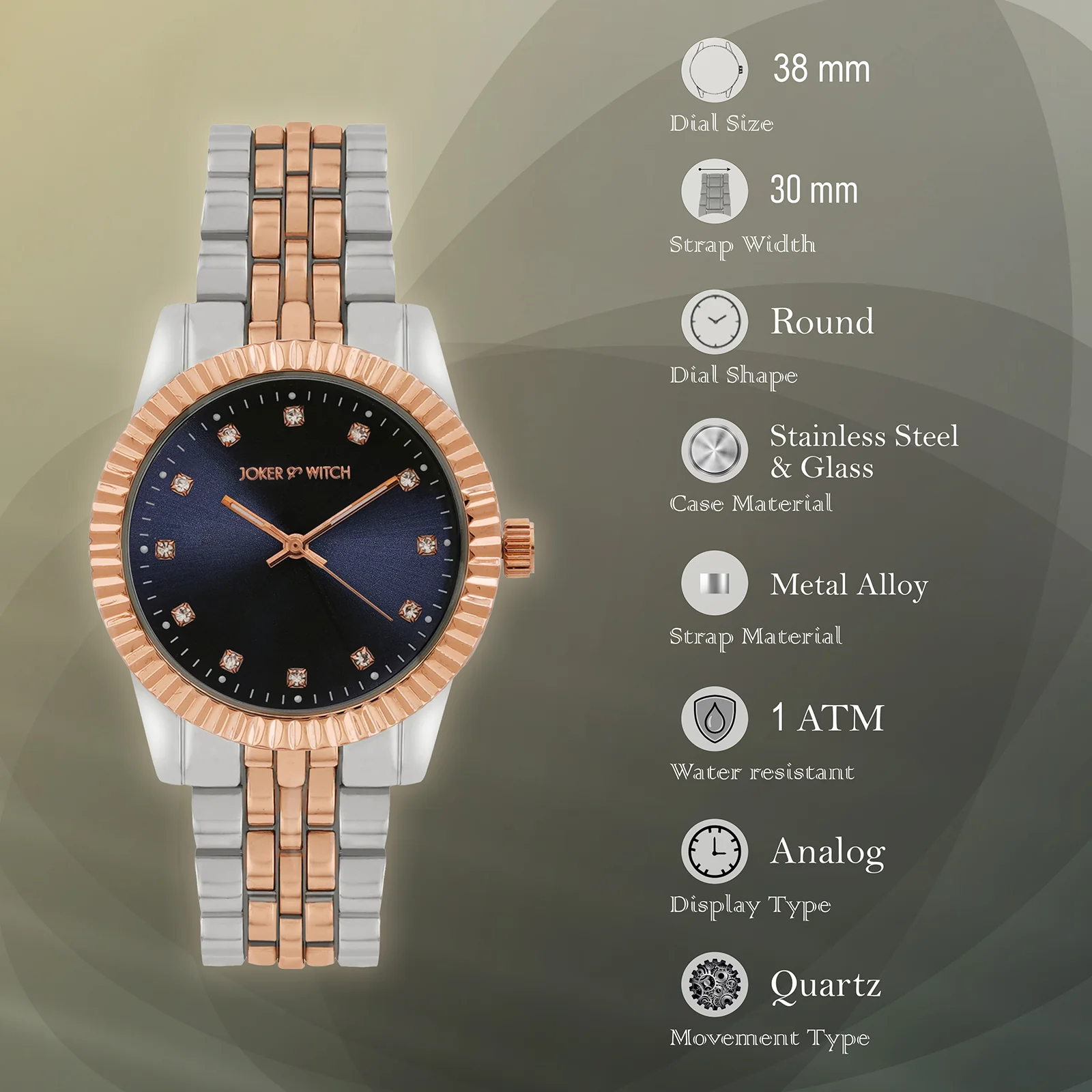 Meridian Blue Large Dial Dual Tone Linked Chain Strap Women's Watch - Image 7