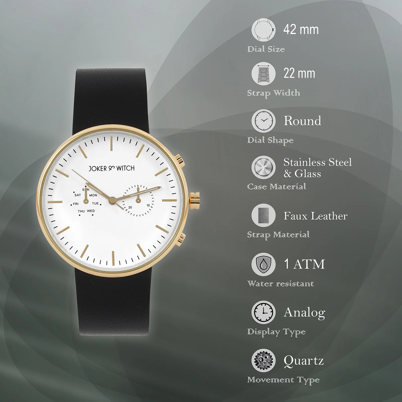Miami White Large Dial Black PU Strap Men's Watch - Image 7