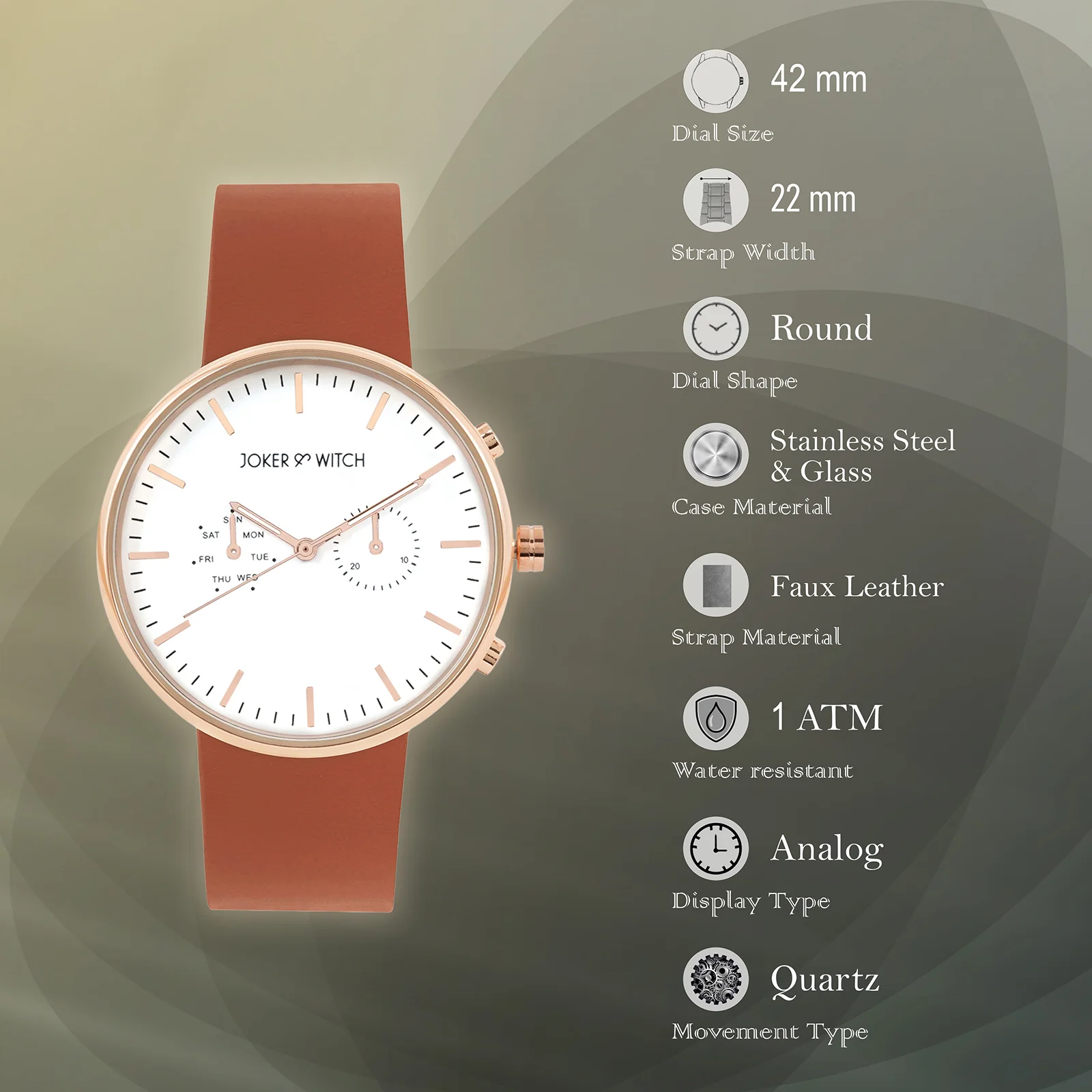 Miami White Large Dial Brown PU Strap Men's Watch - Image 7