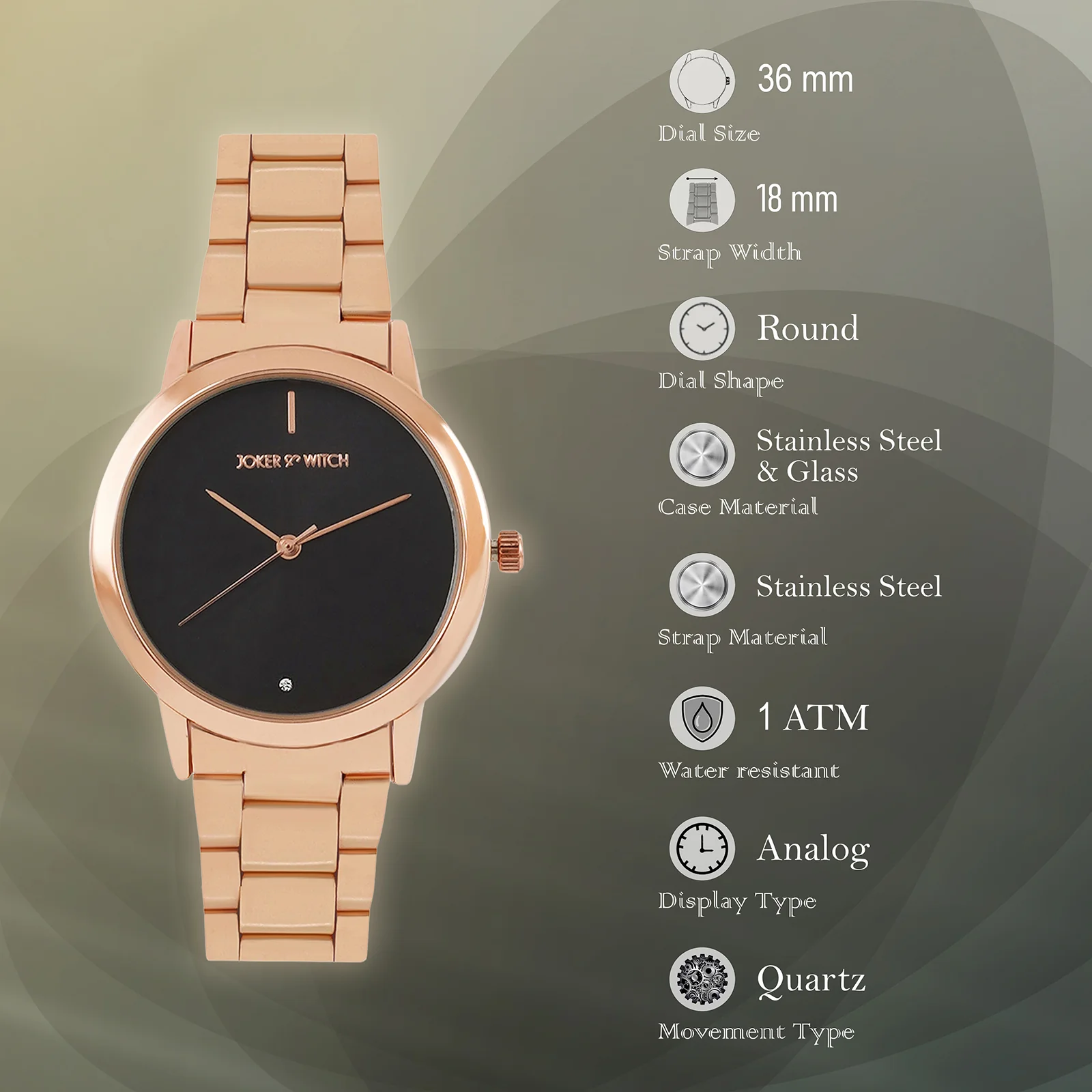 Midnight Black Medium Dial Rose Gold Linked Chain Strap Women's Watch - Image 7