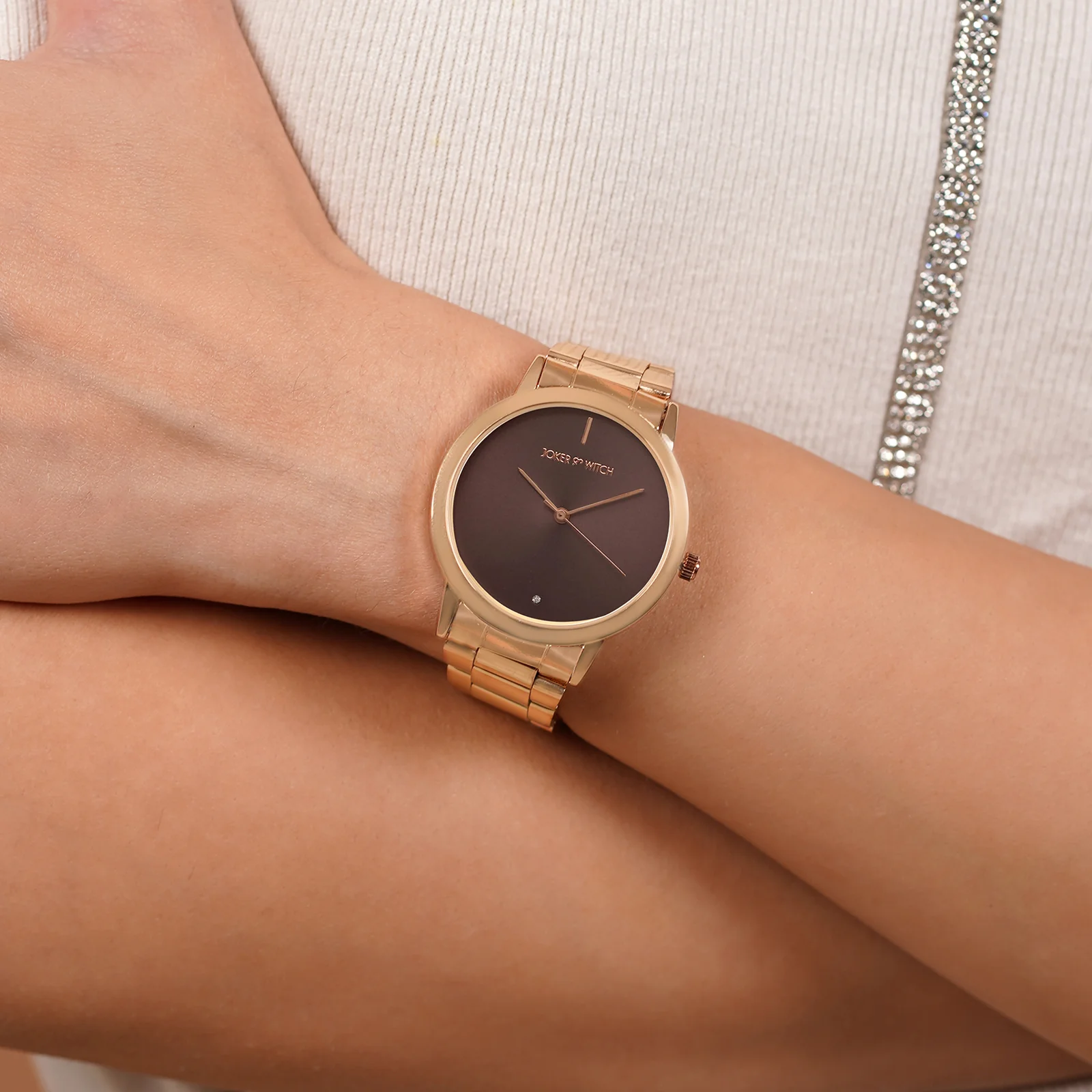 Midnight Taupe Medium Dial Rose Gold Linked Chain Strap Women's Watch - Image 2