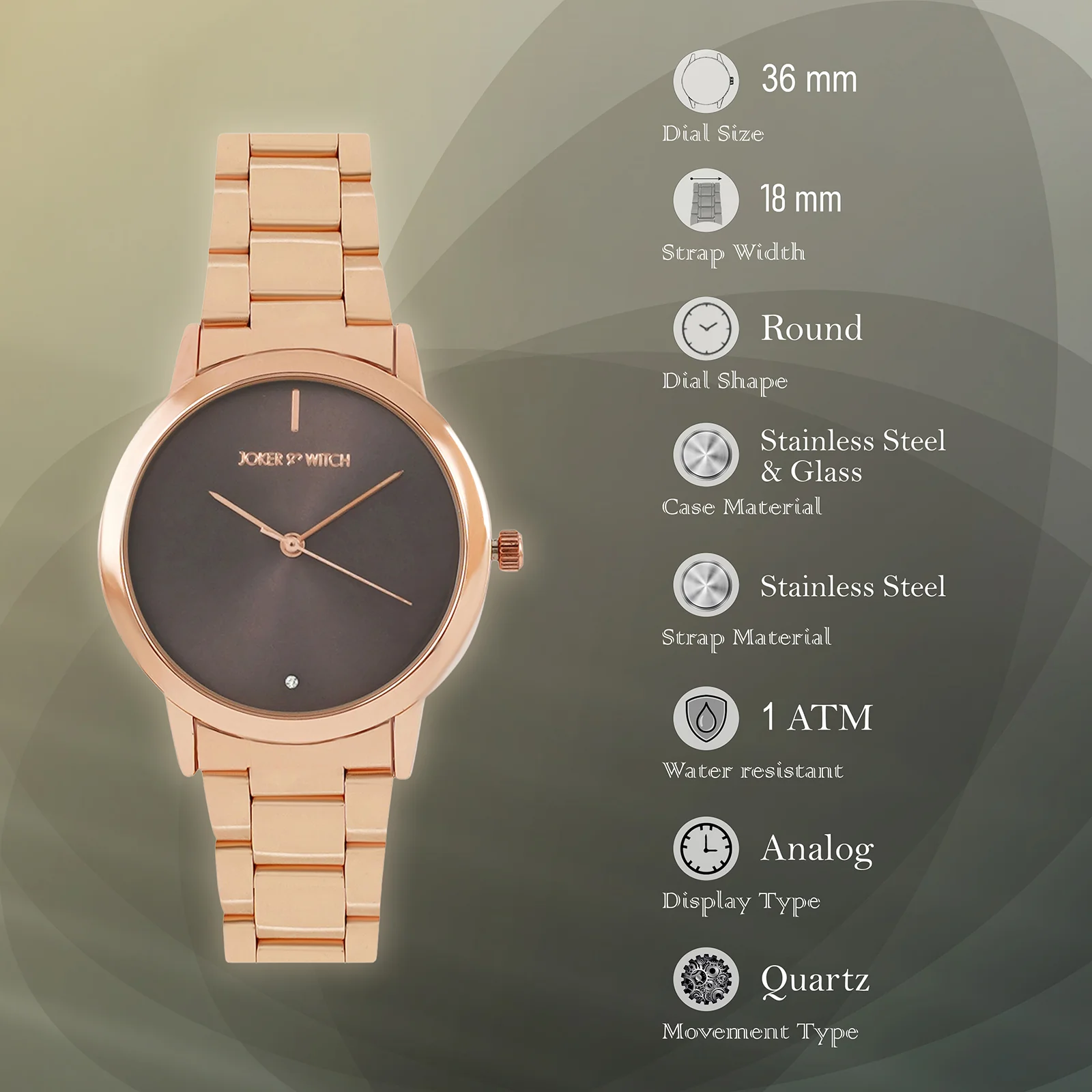 Midnight Taupe Medium Dial Rose Gold Linked Chain Strap Women's Watch - Image 7