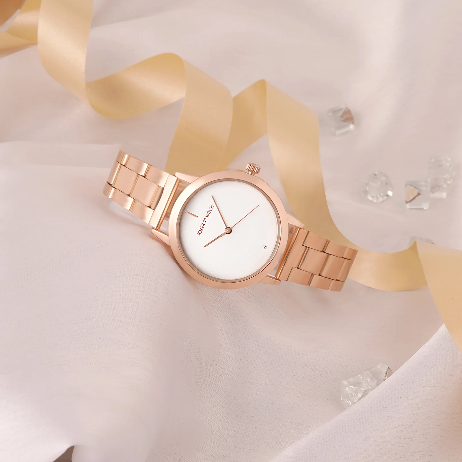 Midnight White Medium Dial Rose Gold Linked Chain Strap Women's Watch - Image 2