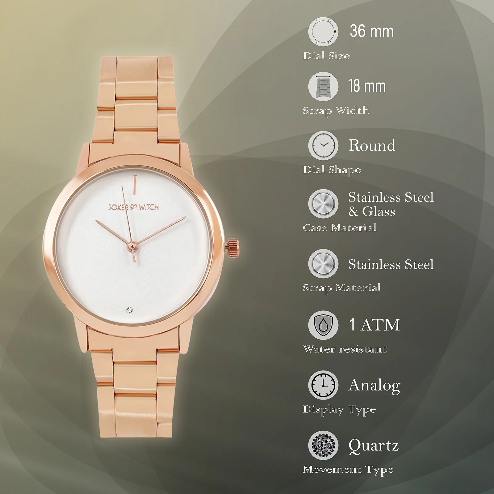 Midnight White Medium Dial Rose Gold Linked Chain Strap Women's Watch - Image 7