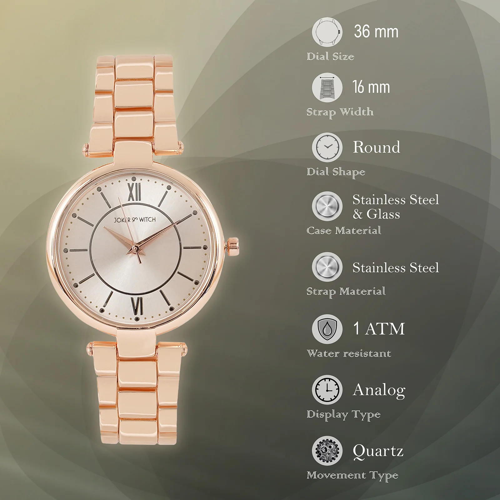 Milan Rose Gold Medium Dial Linked Chain Strap Women's Watch - Image 7