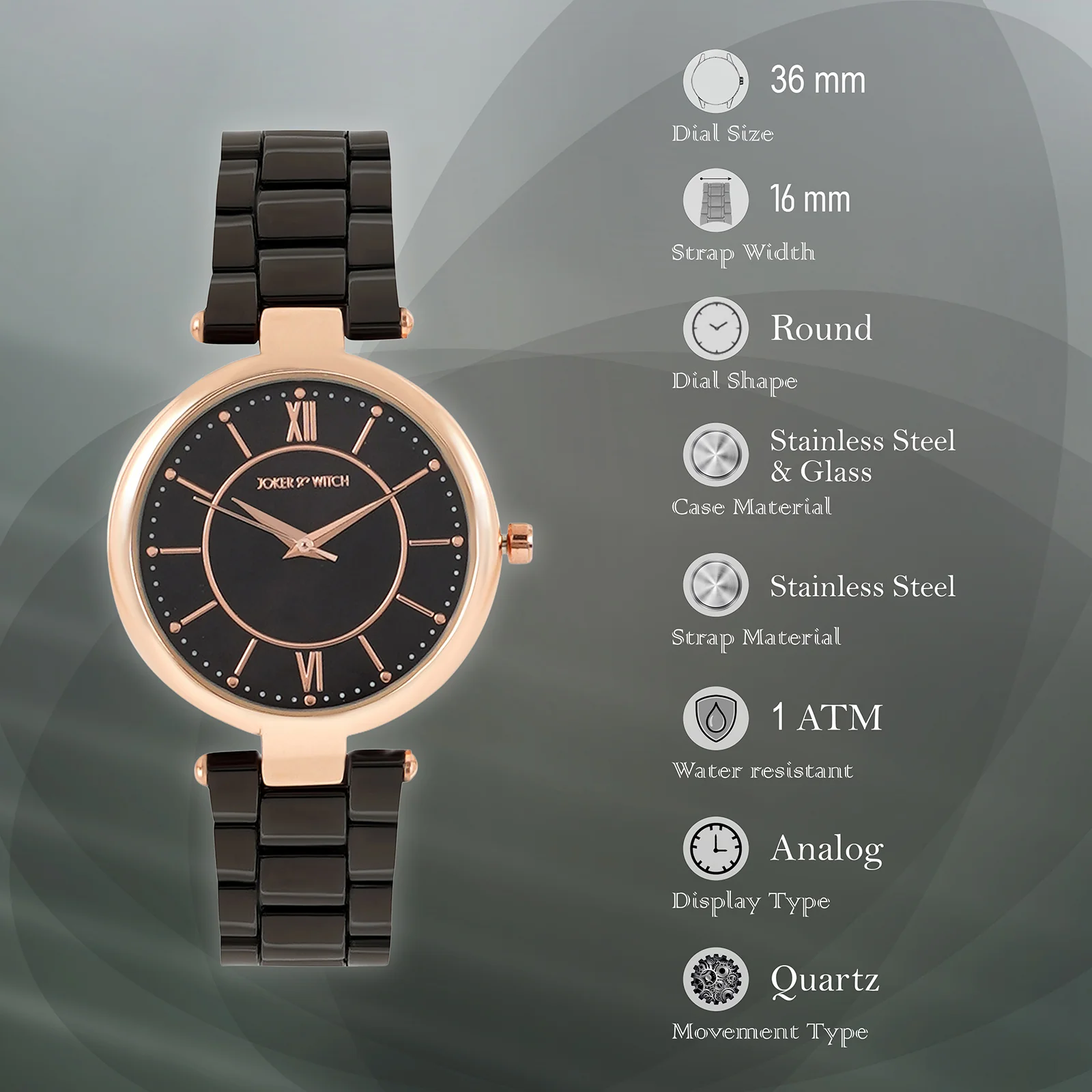 Milan Black Medium Dial Linked Chain Strap Women's Watch - Image 7