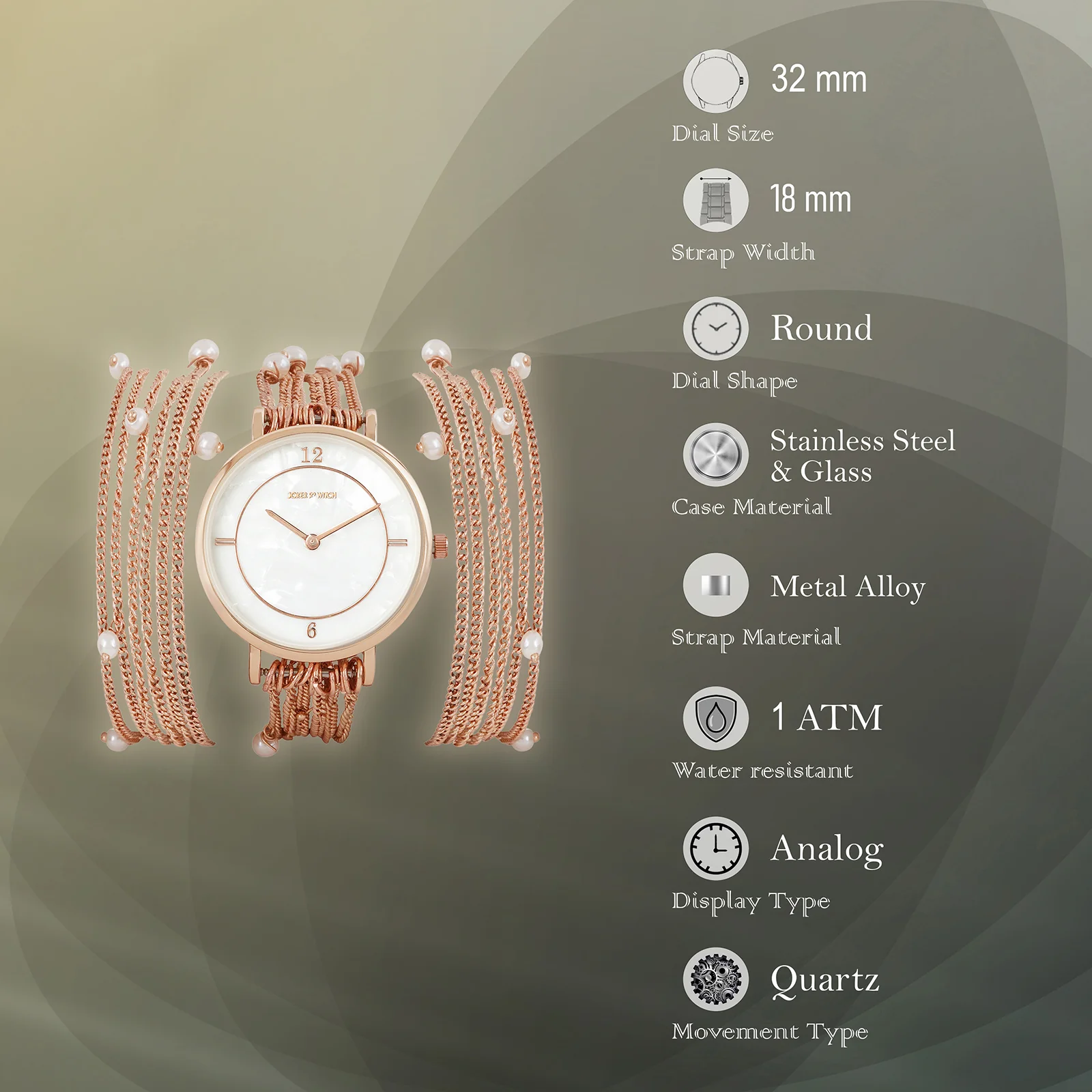 Millicent White Medium Dial Rose Gold Pearl Wrap Around Strap Women's Watch - Image 8
