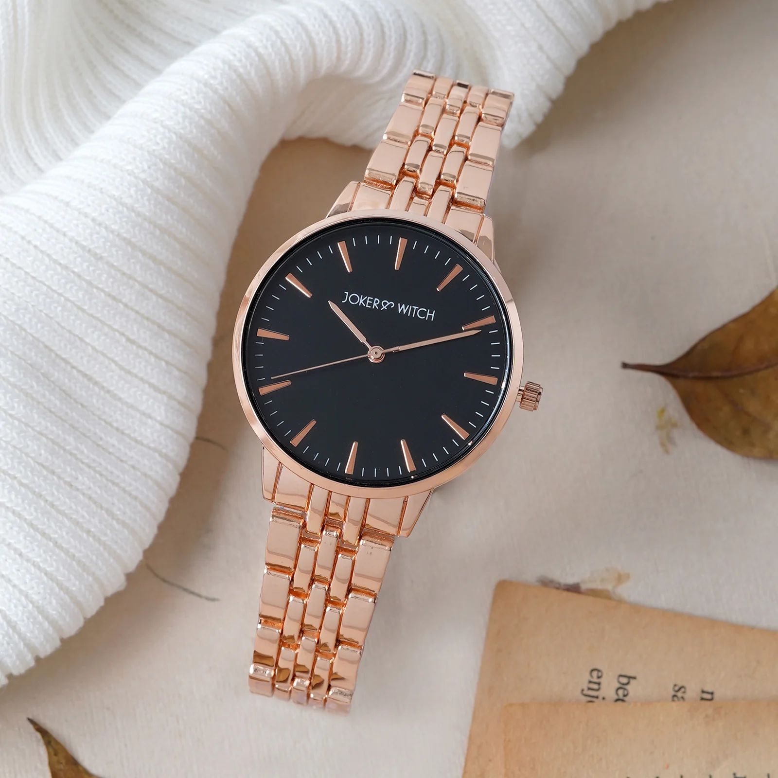 Mini Aimee Black Medium Dial Rose Gold Linked Chain Strap Women's Watch - Image 3