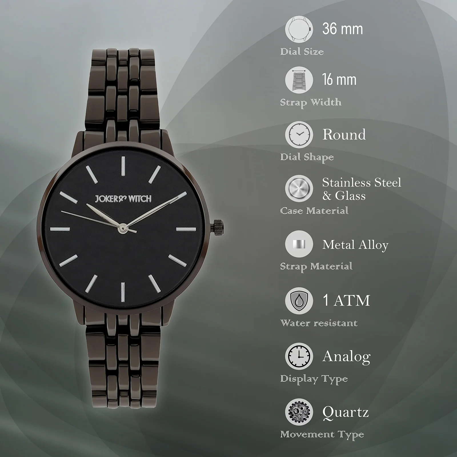 Mini Nebula Black Medium Dial Linked Chain Strap Women's Watch - Image 7