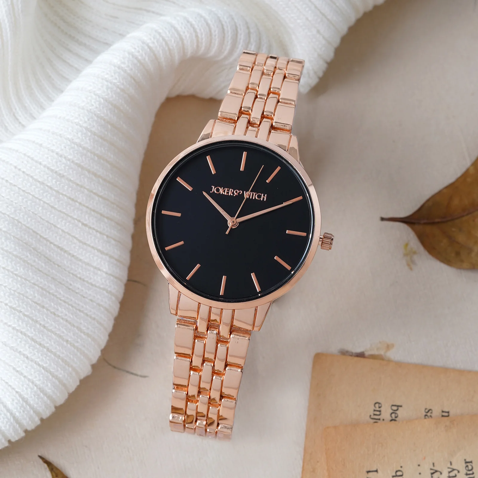 Mini Nebula Black Medium Dial Rose Gold Linked Chain Strap Women's Watch - Image 3