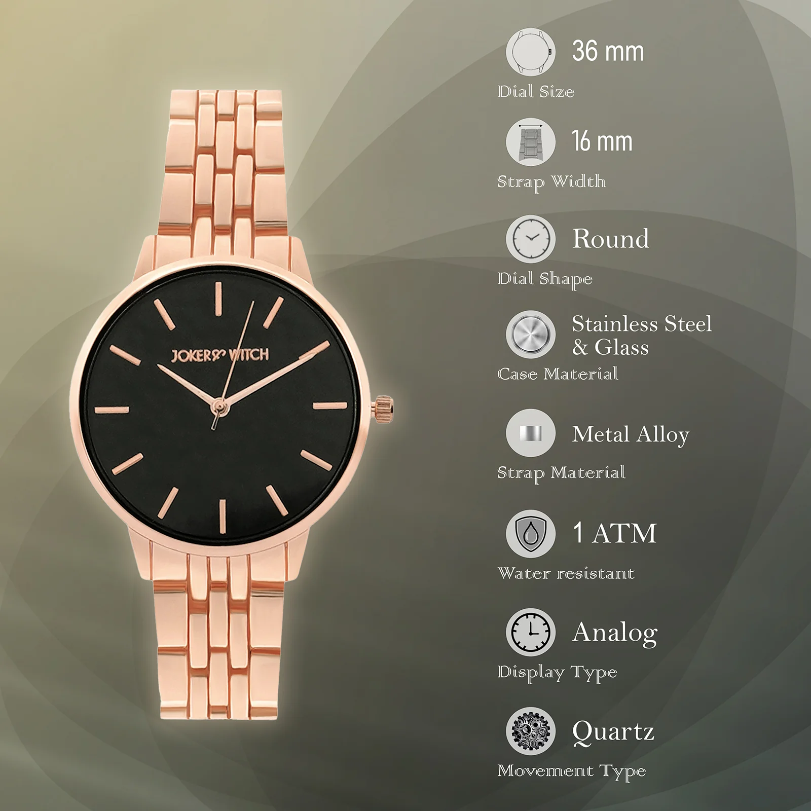 Mini Nebula Black Medium Dial Rose Gold Linked Chain Strap Women's Watch - Image 7