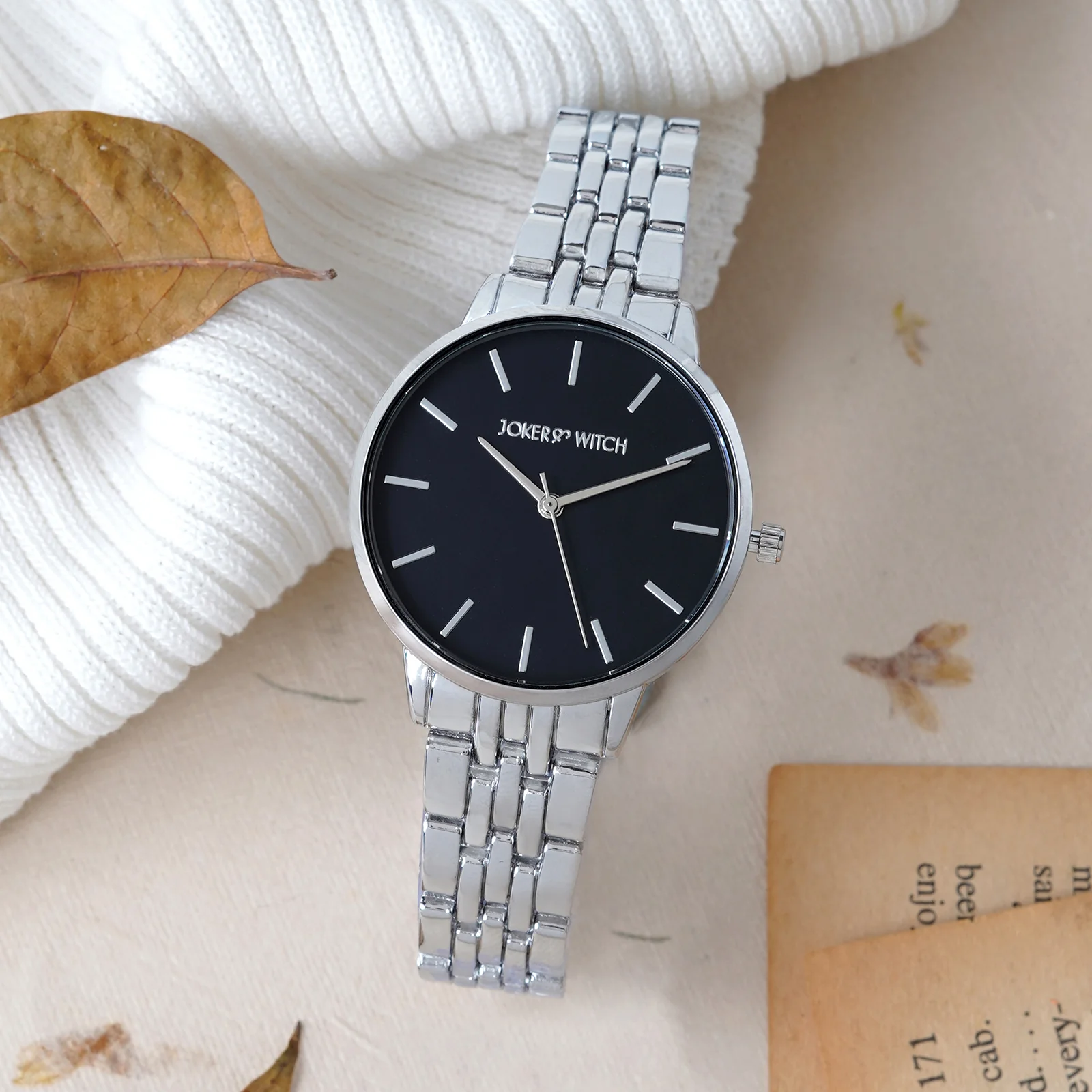 Mini Nebula Black Medium Dial Silver Linked Chain Strap Women's Watch - Image 3