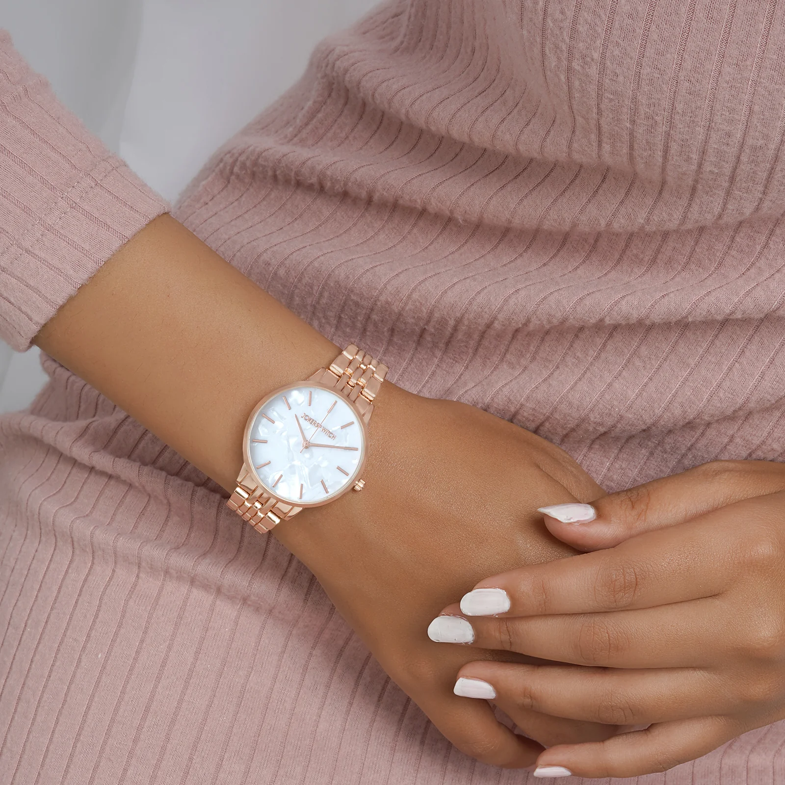 Mini Nebula White MOP Medium Dial Rose Gold Linked Chain Strap Women's Watch - Image 2