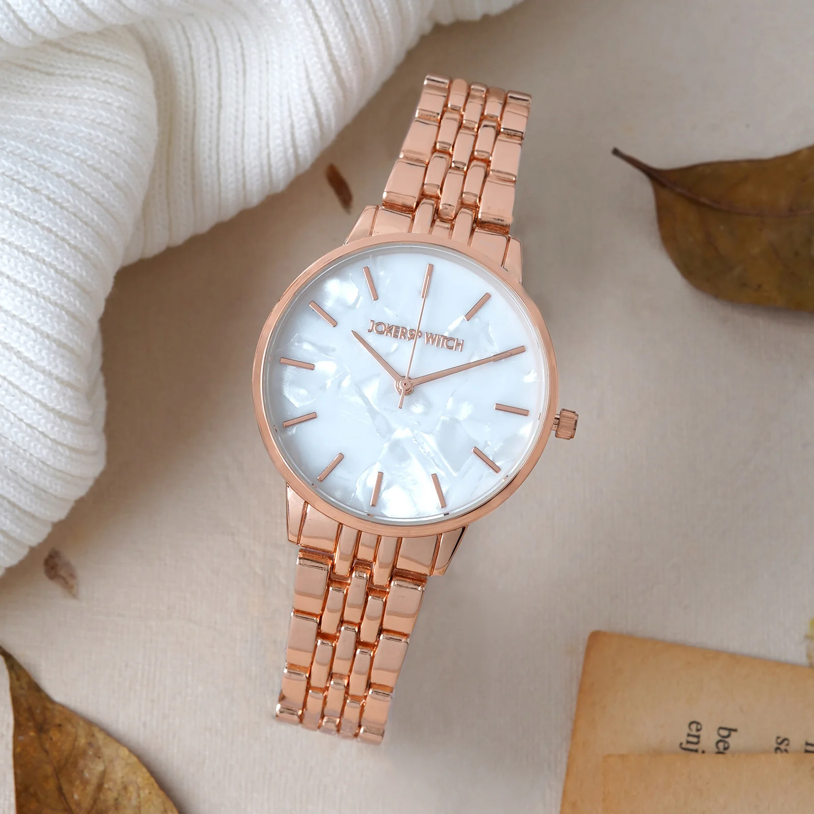 Mini Nebula White MOP Medium Dial Rose Gold Linked Chain Strap Women's Watch - Image 3