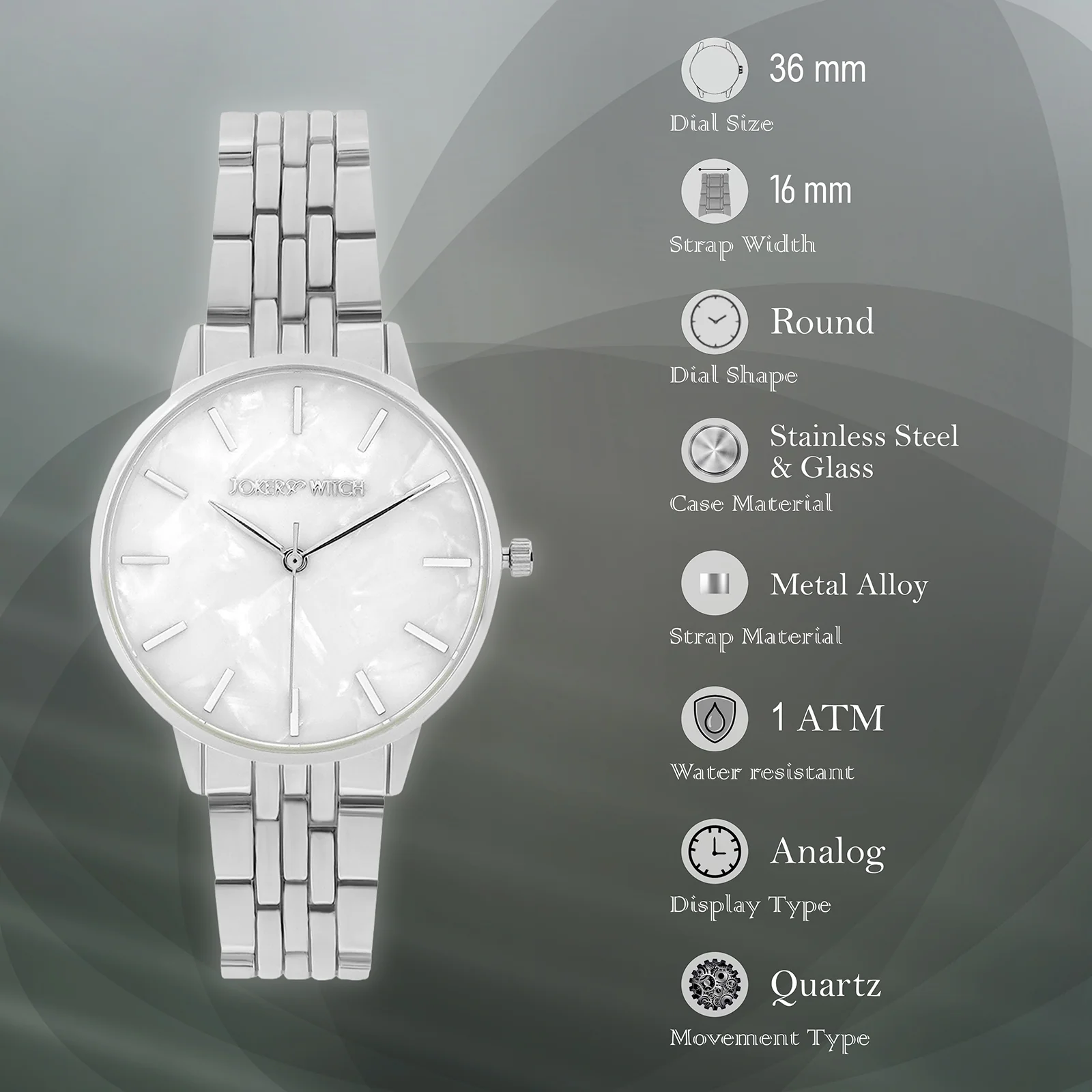 Mini Nebula White MOP Medium Dial Silver Linked Chain Strap Women's Watch - Image 7