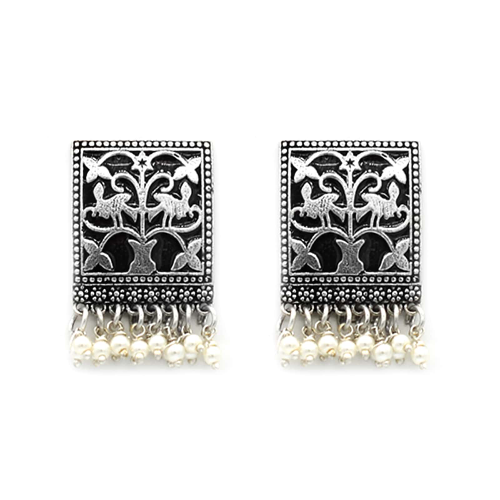 Miniature Black Enamel Silver Earrings - Image 3