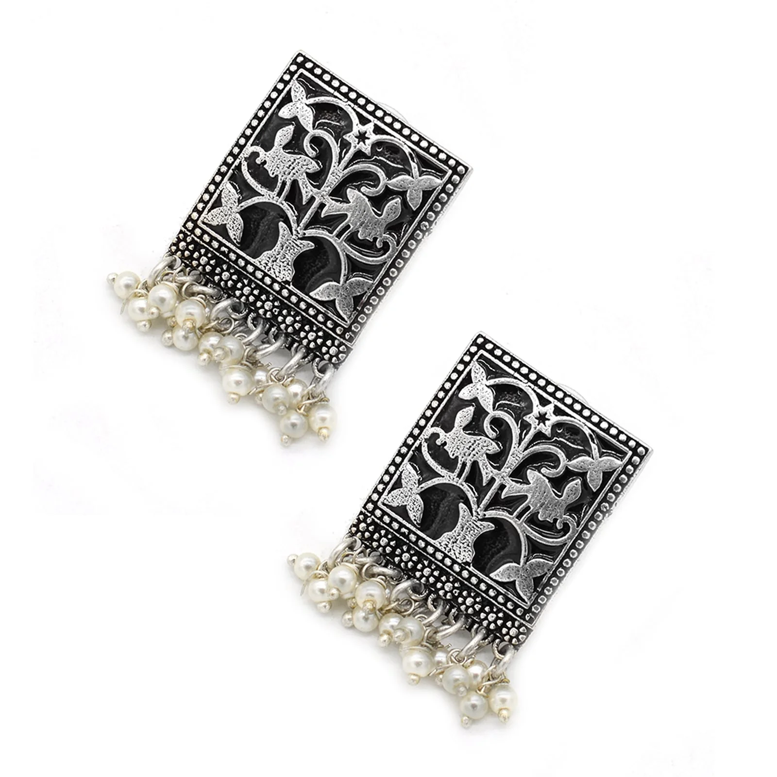 Miniature Black Enamel Silver Earrings - Image 4