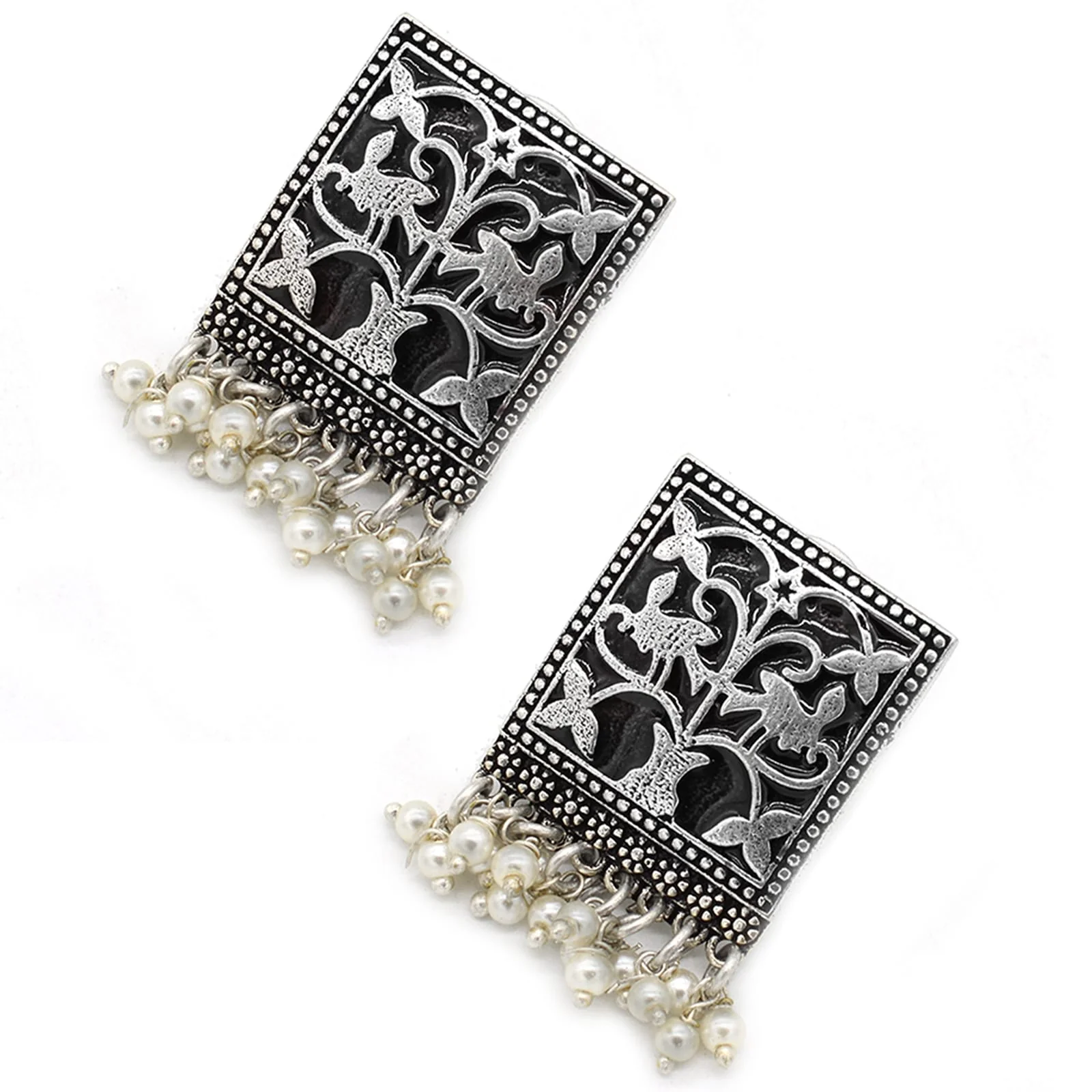 Miniature Black Enamel Silver Earrings - Image 5