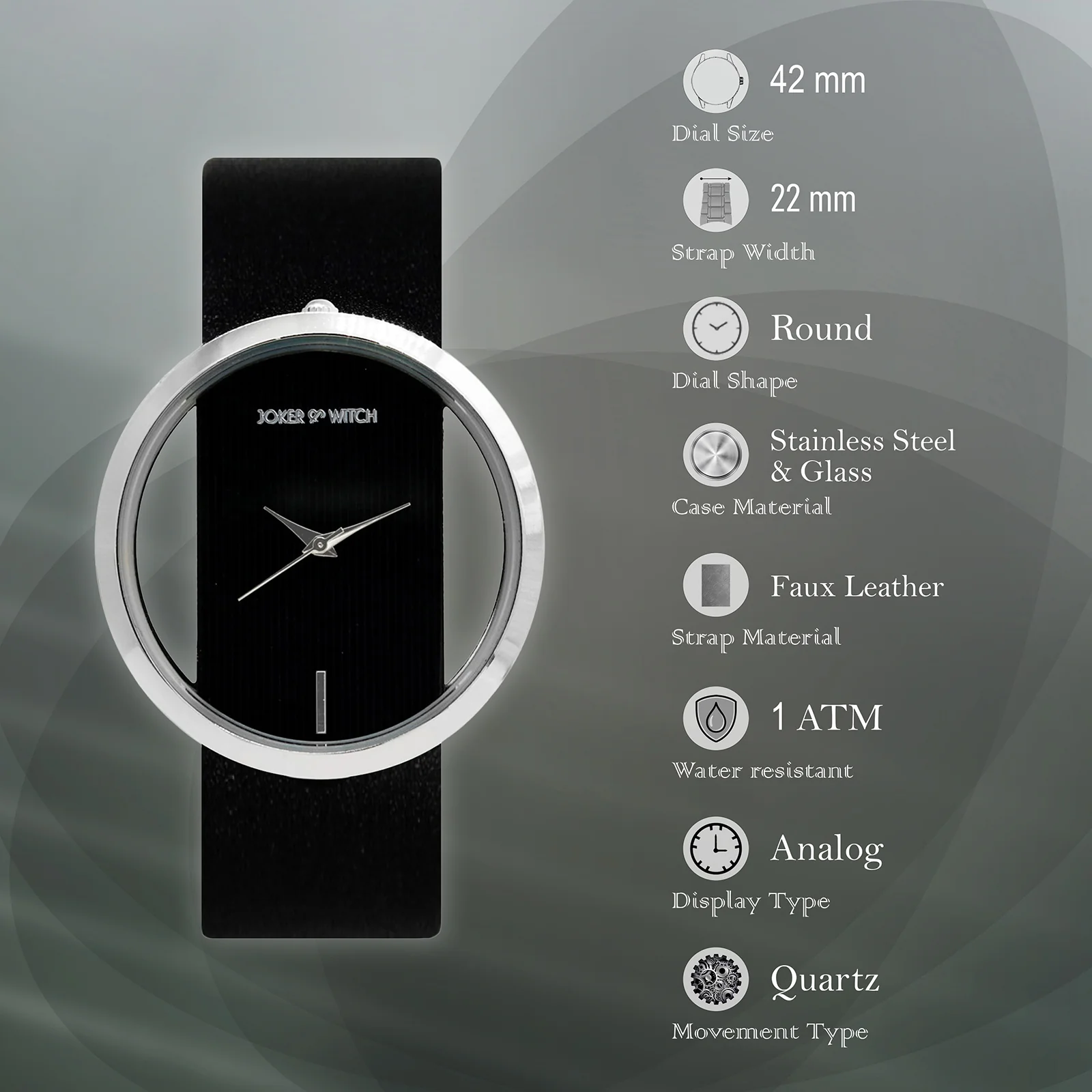 Futuristic Silver Black Large Dial PU Strap Women's Watch - Image 8