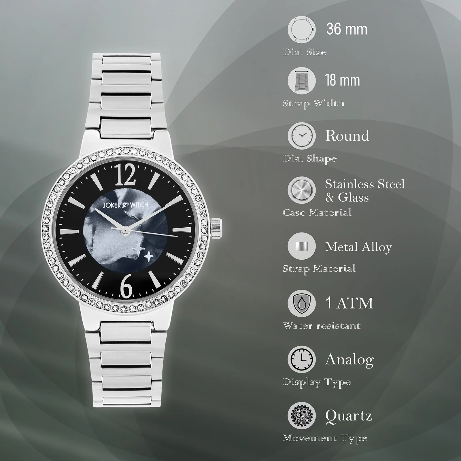 Mirage Black Medium Dial Silver Linked Chain Strap Women's Watch - Image 7