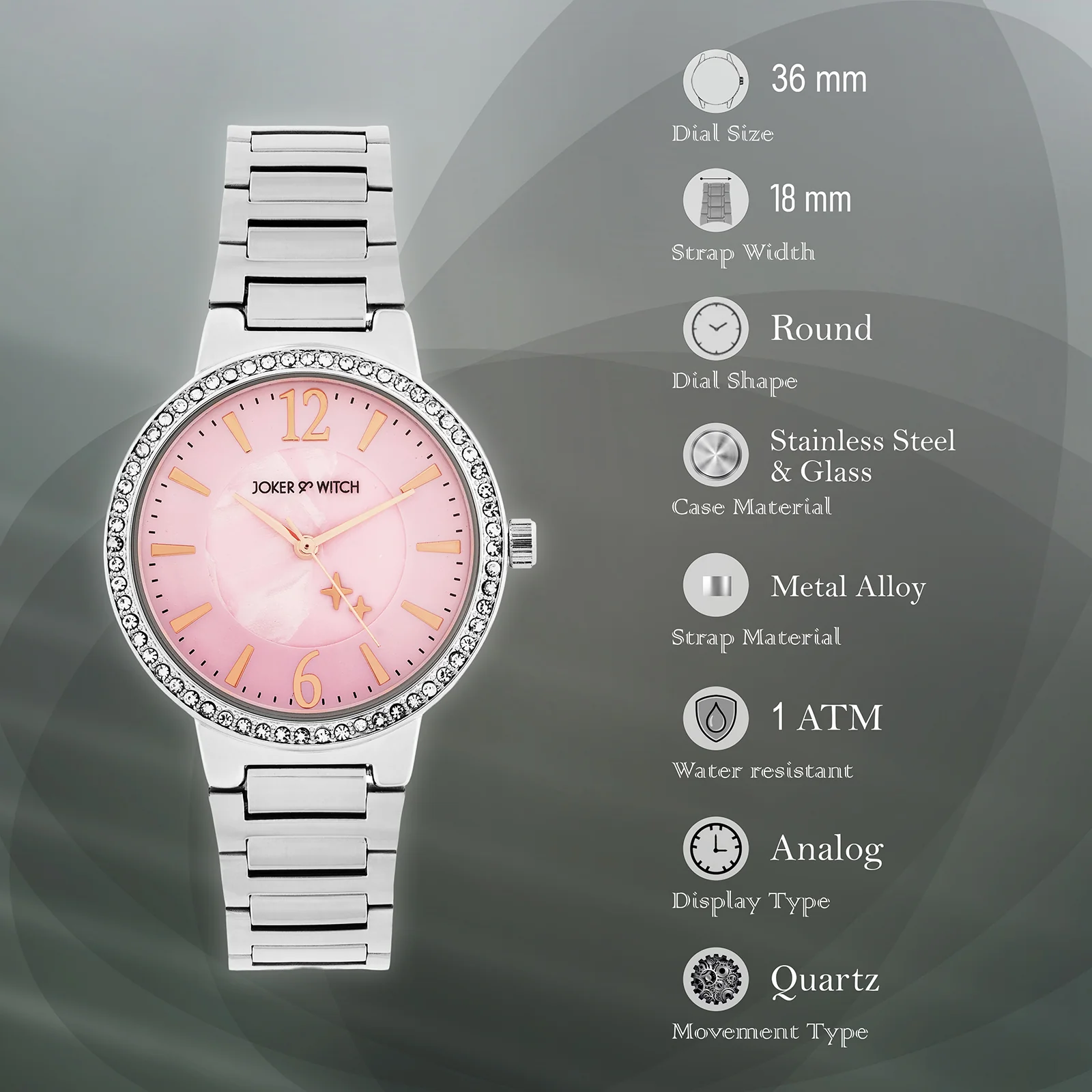 Mirage Pink Medium Dial Silver Linked Chain Strap Women's Watch - Image 7