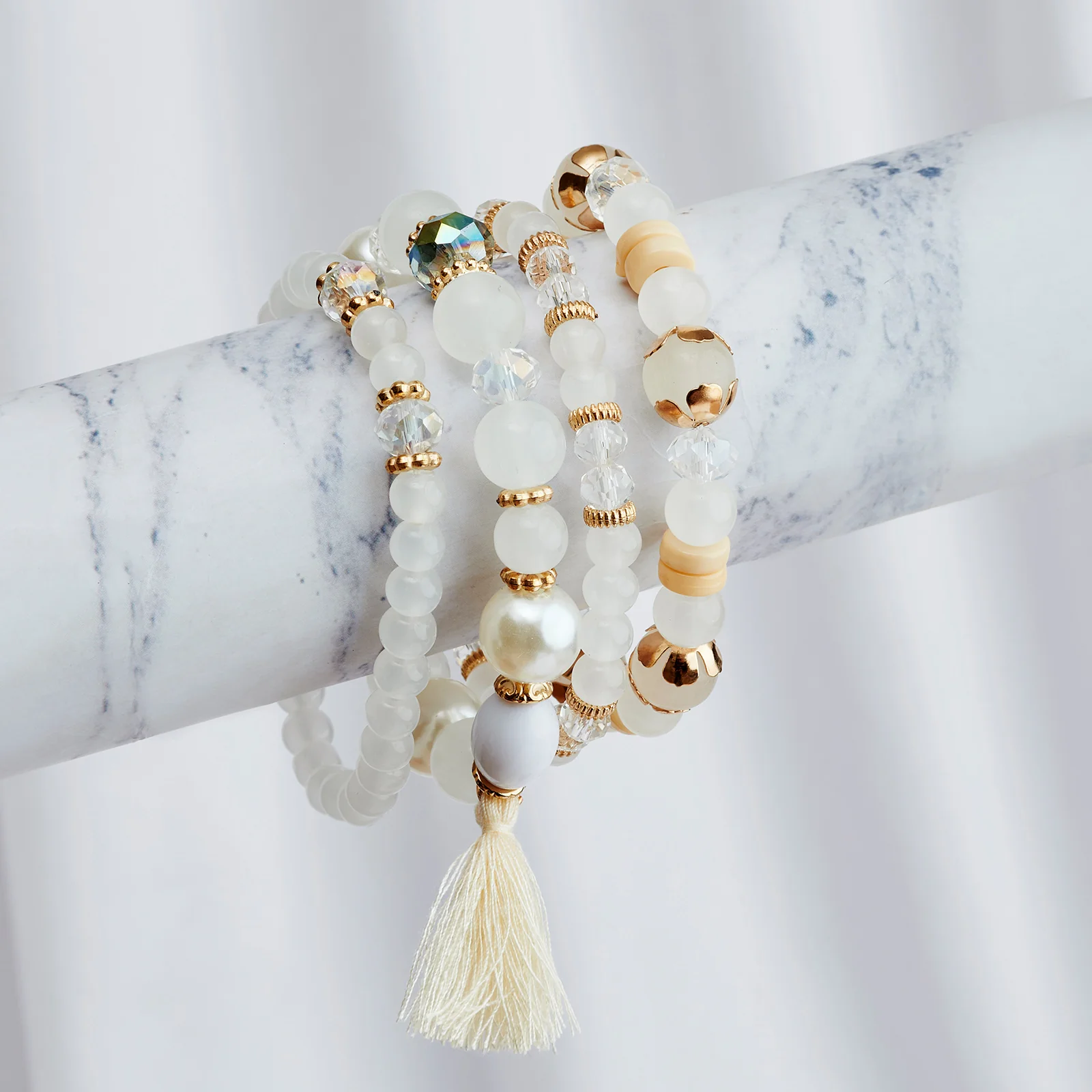 Mirrorball Cream Beaded Bracelet - Image 2