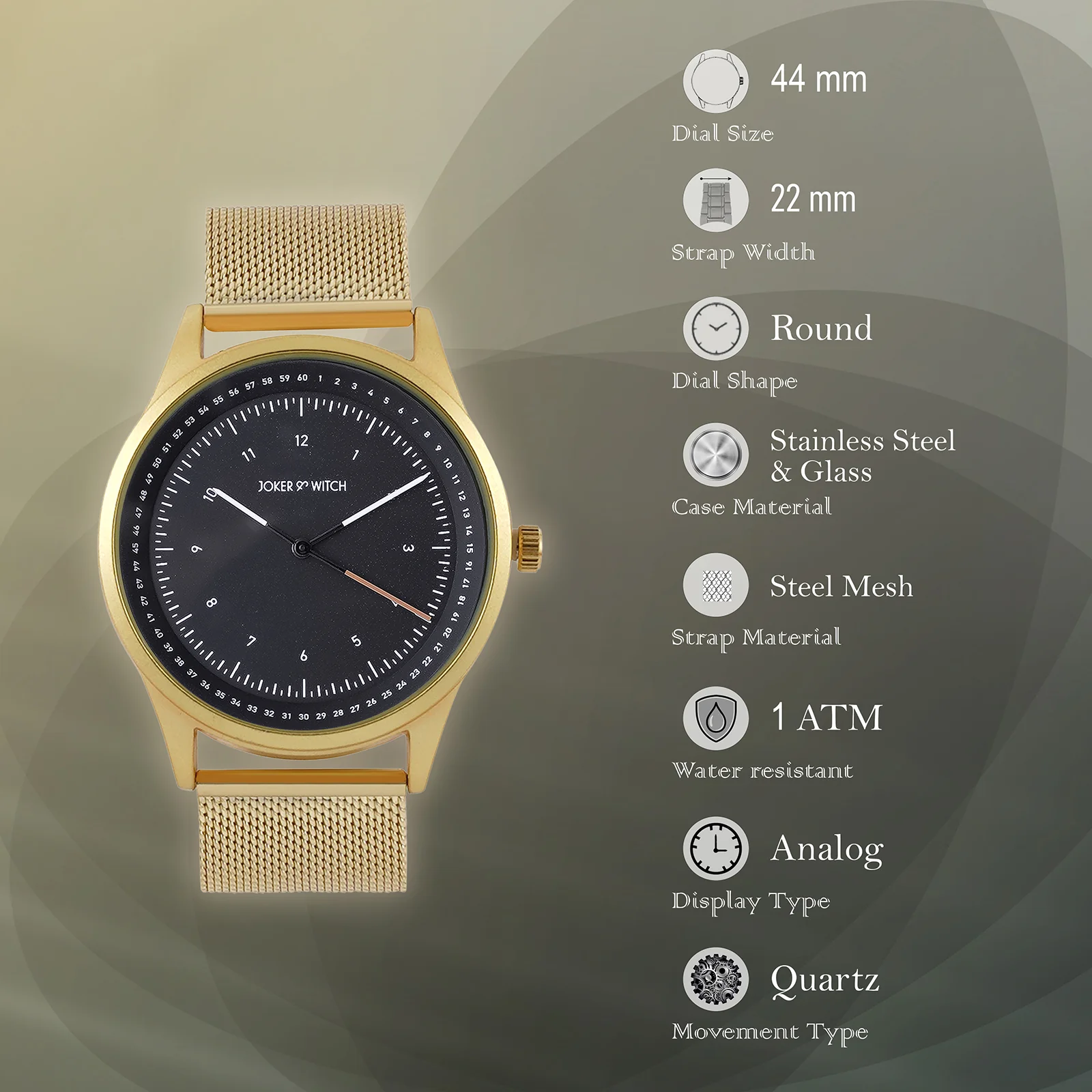 Montego Black XLarge Dial Gold Mesh Strap Men's Watch - Image 7