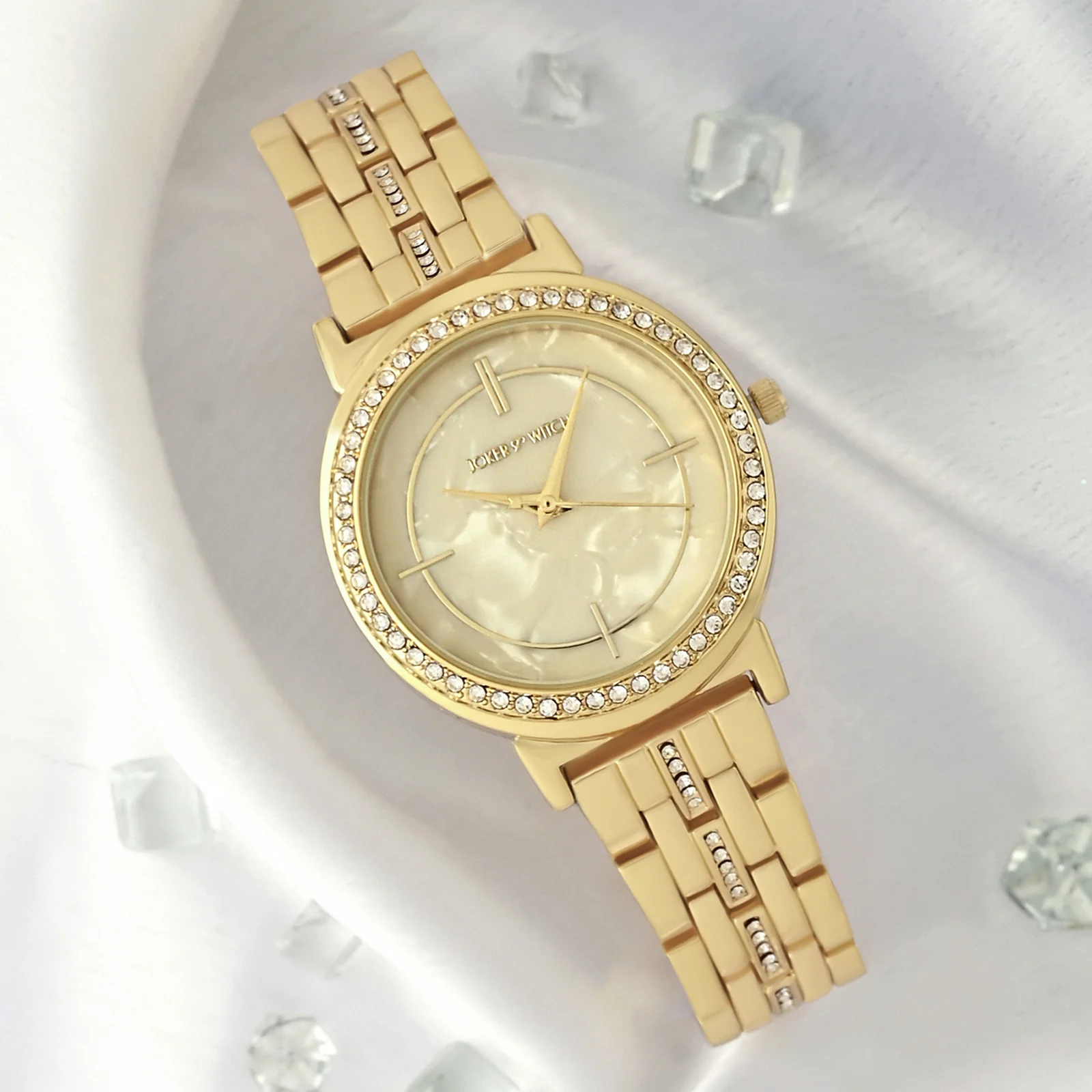 Moonlight Gold Medium Rhinestone Dial Linked Chain Strap Women's Watch - Image 2