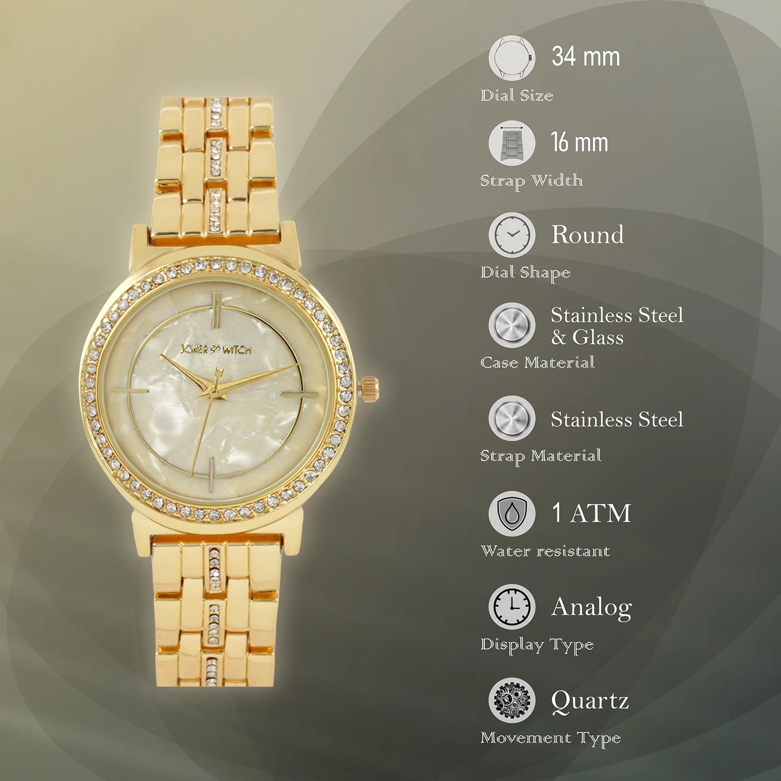 Moonlight Gold Medium Rhinestone Dial Linked Chain Strap Women's Watch - Image 7