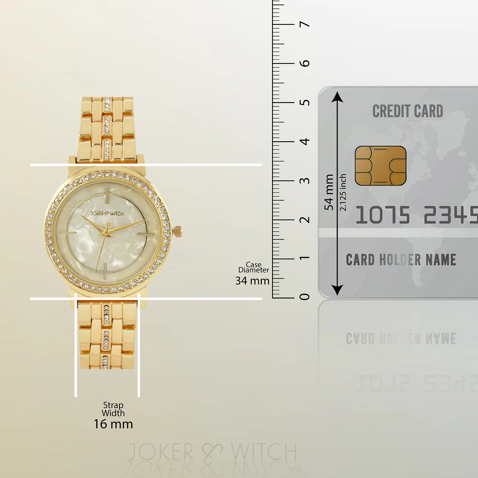 Moonlight Gold Medium Rhinestone Dial Linked Chain Strap Women's Watch - Image 8
