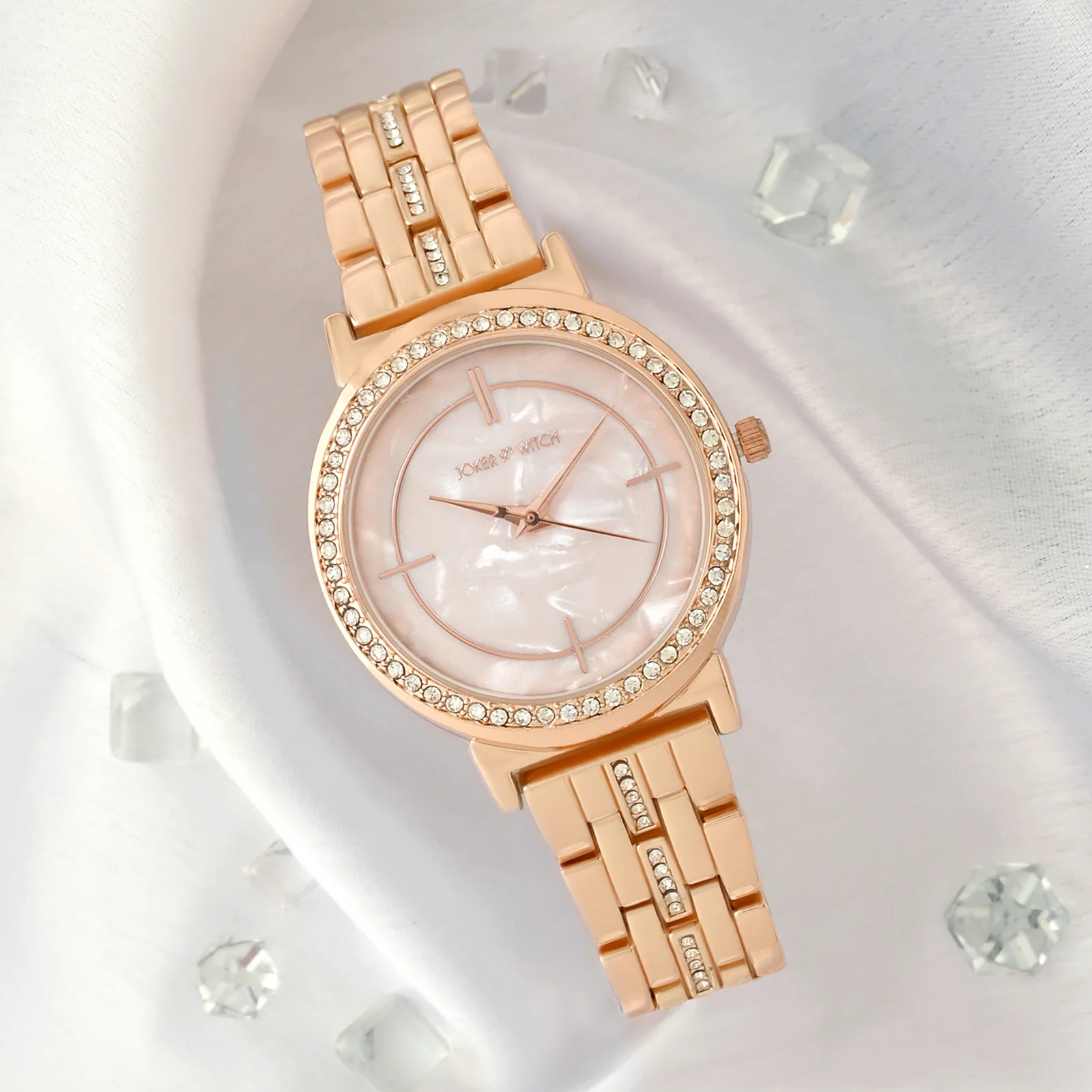 Moonlight Rose Gold Medium Rhinestone Dial Linked Chain Strap Women's Watch - Image 2