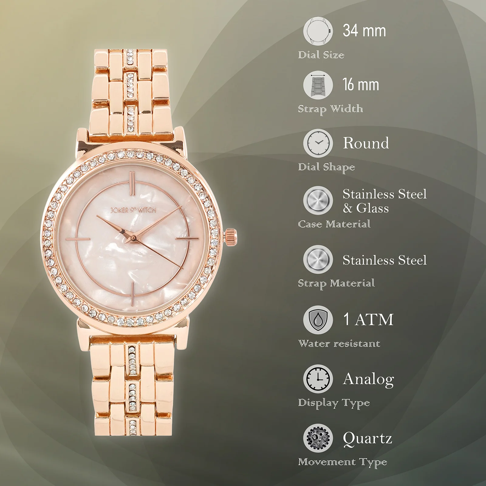 Moonlight Rose Gold Medium Rhinestone Dial Linked Chain Strap Women's Watch - Image 7