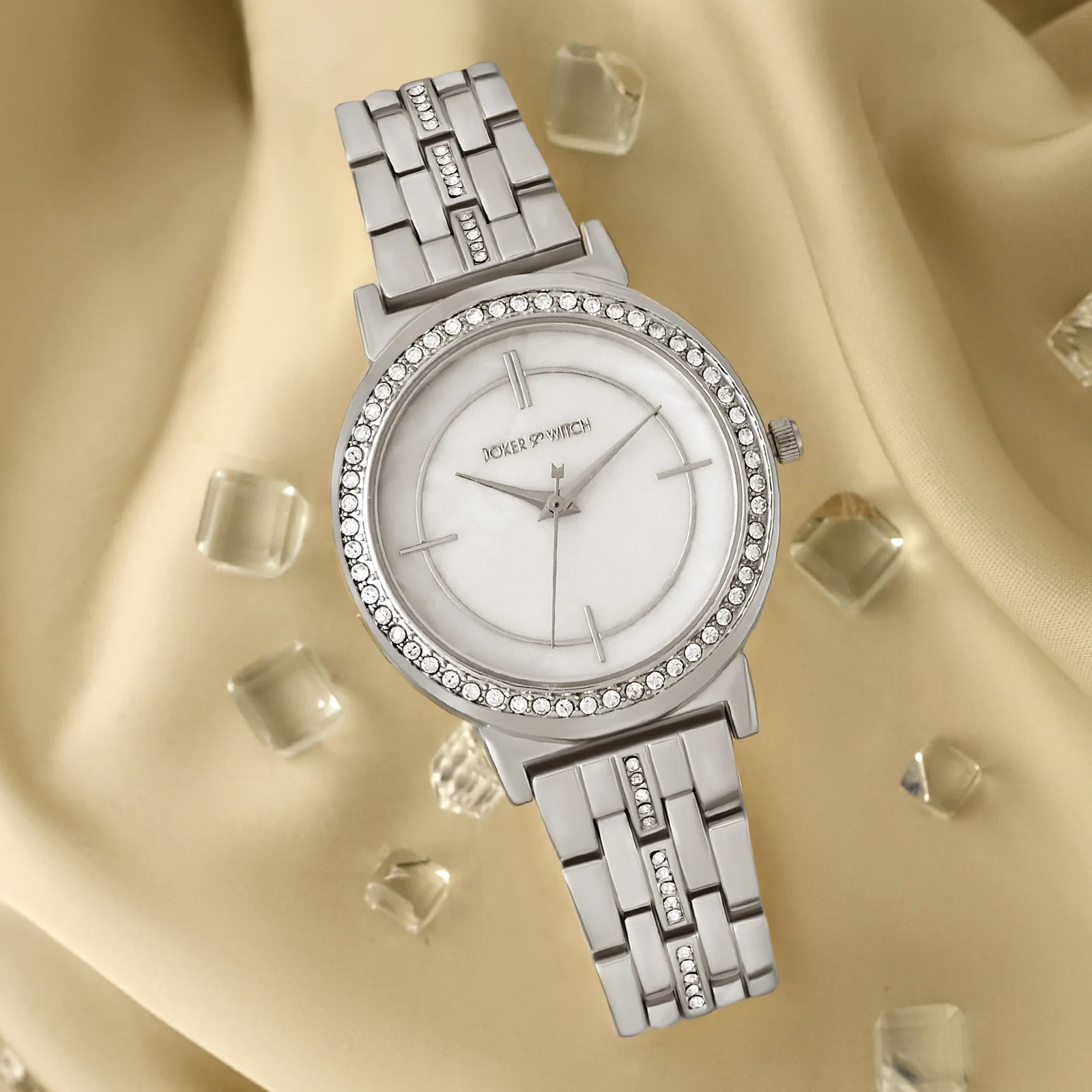 Moonlight White Medium Rhinestone Dial Silver Linked Chain Strap Women's Watch - Image 2