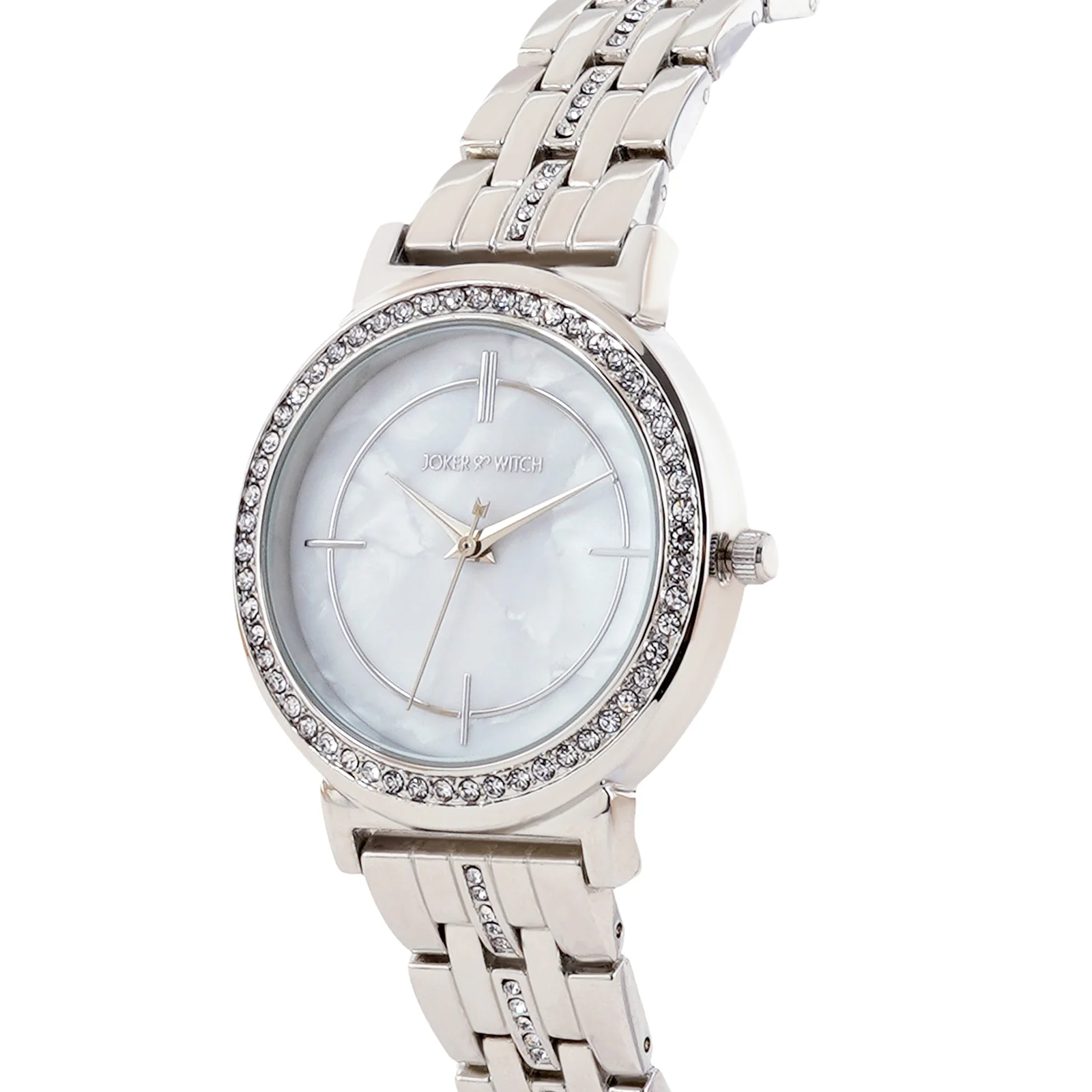 Moonlight White Medium Rhinestone Dial Silver Linked Chain Strap Women's Watch - Image 4