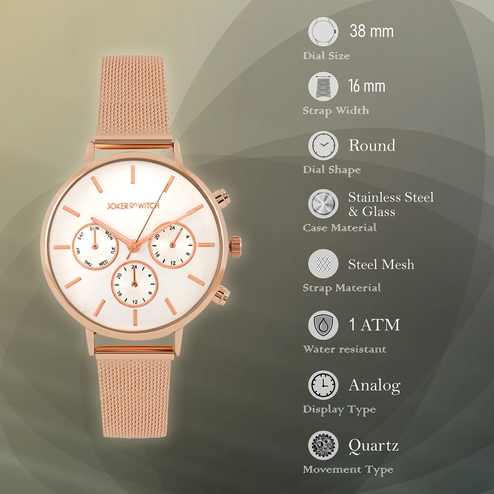 Moscow White Large Dial Rose Gold Mesh Strap Women's Watch - Image 7