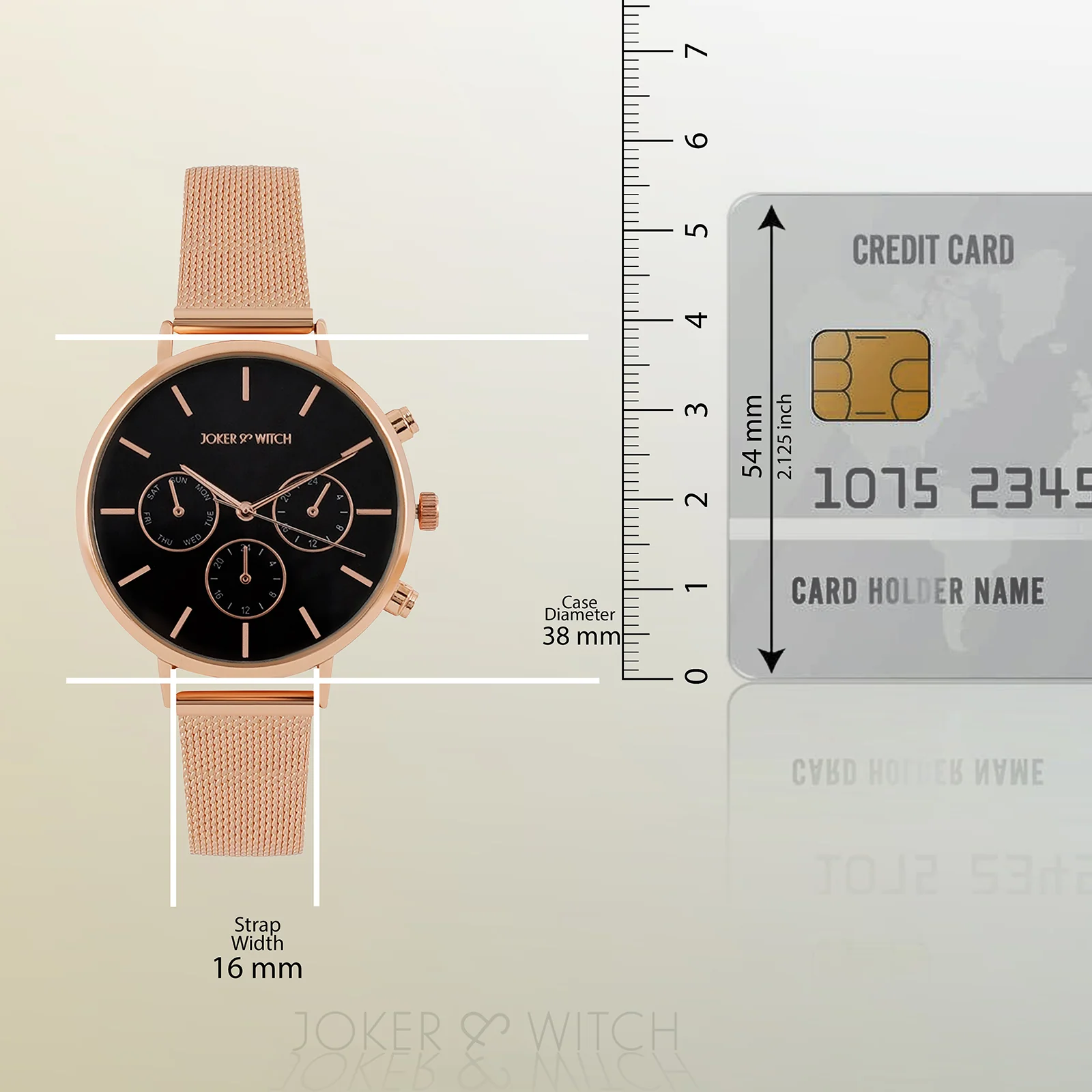 Moscow Black Large Dial Rose Gold Mesh Strap Women's Watch - Image 8