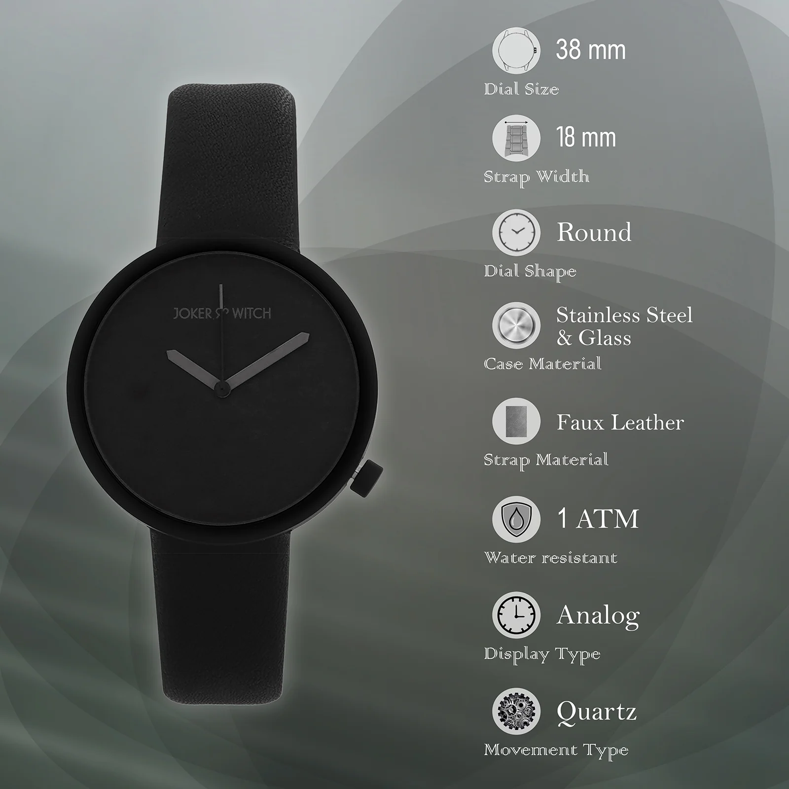 Murdoc Black Large Dial PU Strap Men's Watch - Image 7